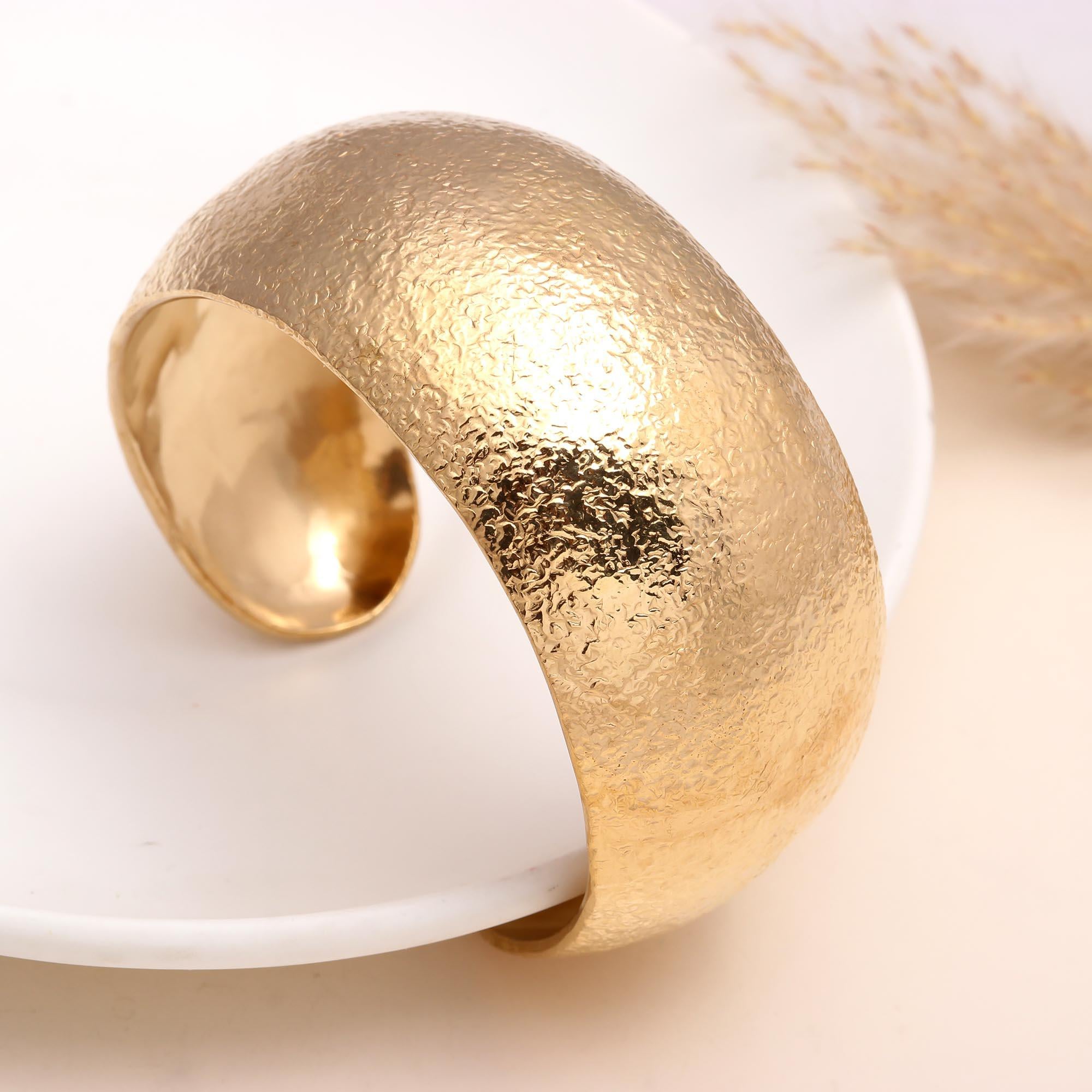 The Gilded Terrain: Textured Gold Domed Cuff