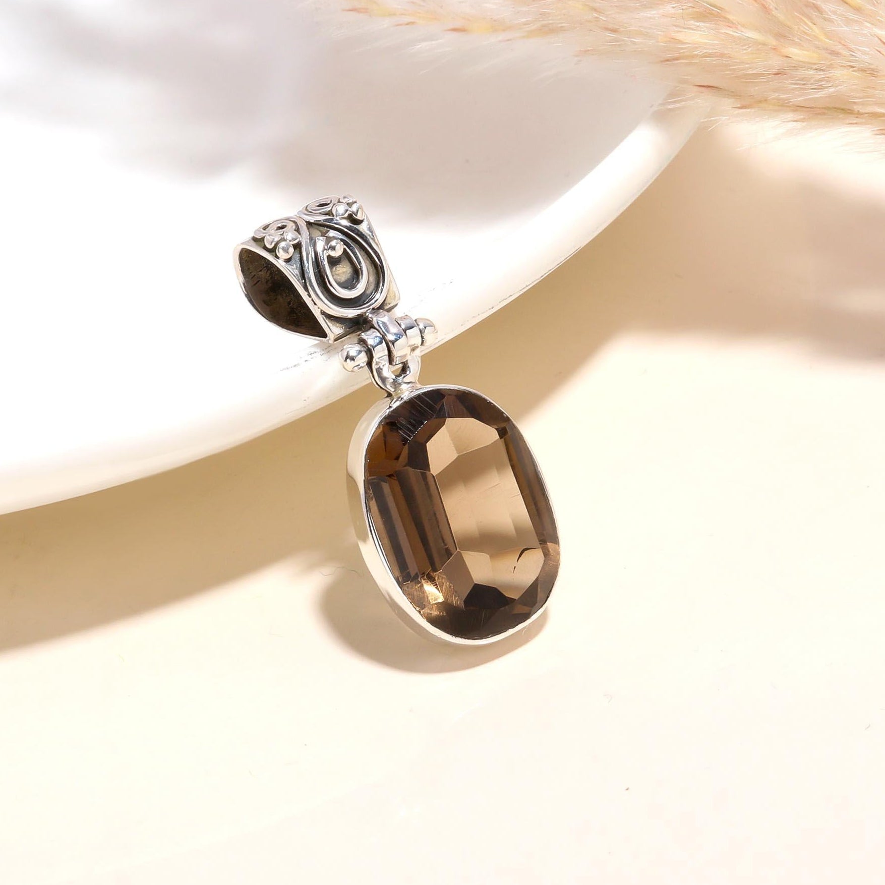 The Smoky Heritage: Ornate Smoky Quartz Silver Pendant