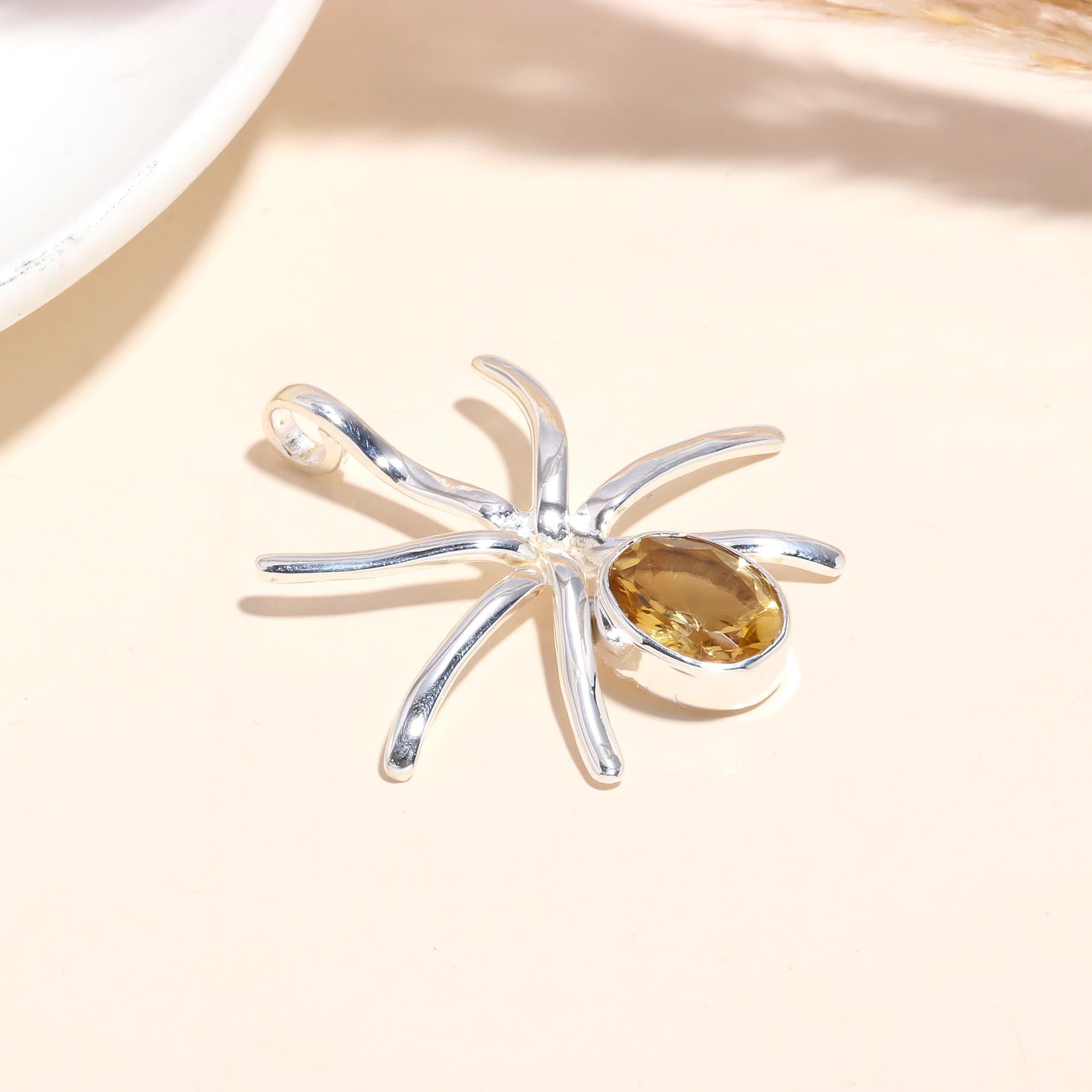 The Citrine Spider: Whimsical Nature-Inspired Silver Pendant