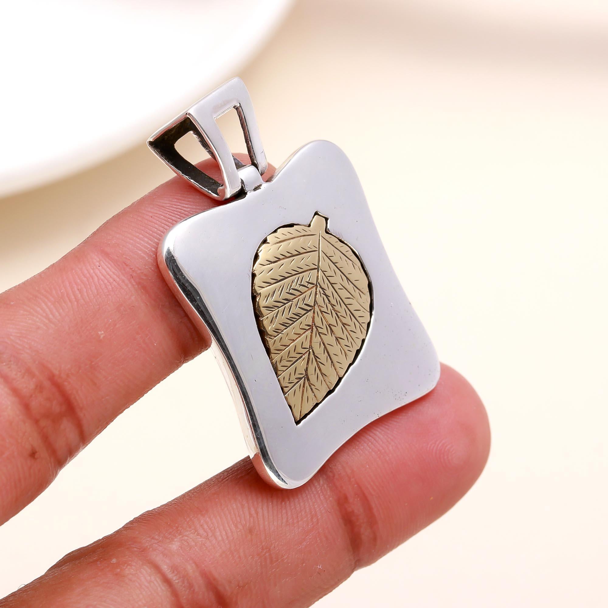 The Golden Aspen: Two-Tone Leaf Silver Pendant