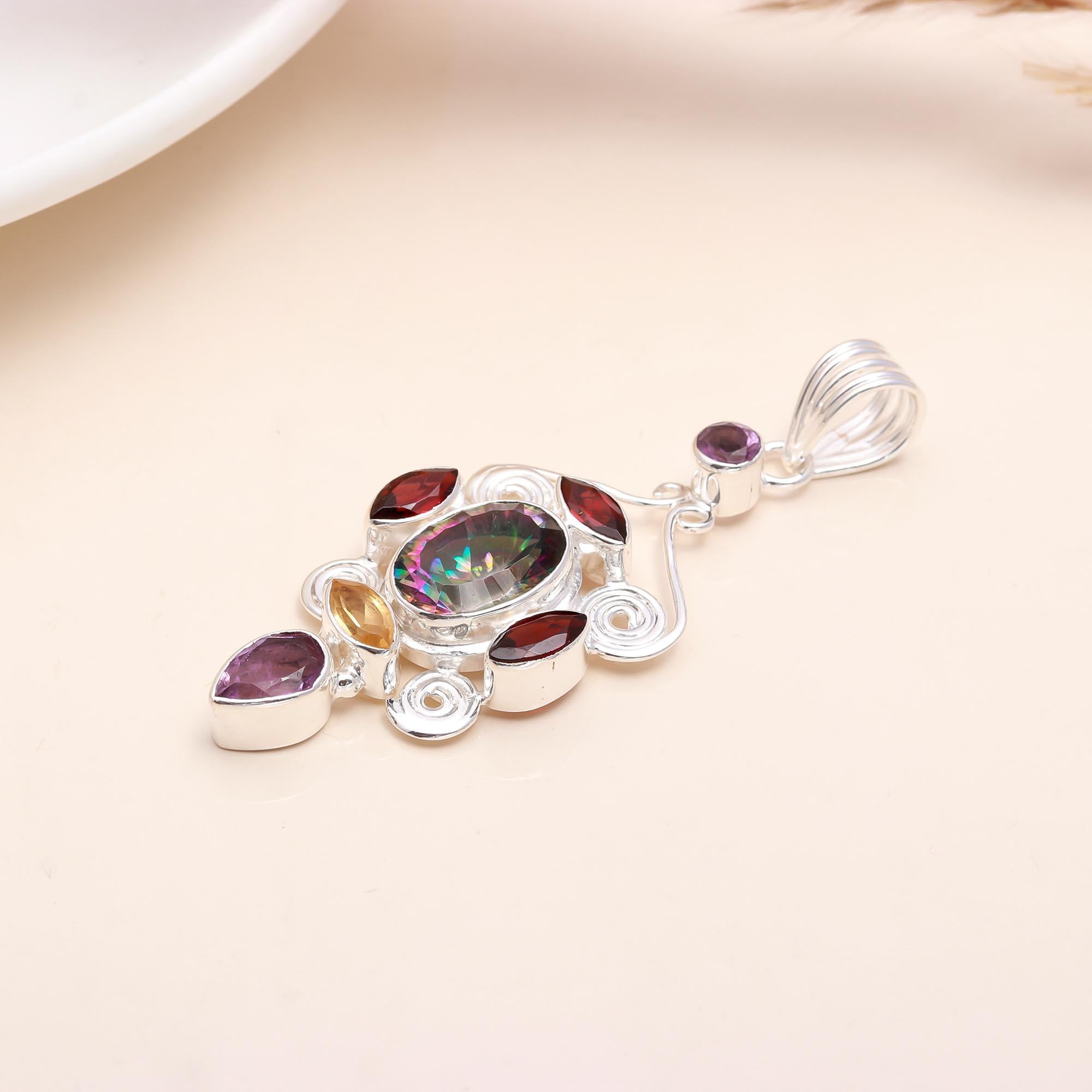 The Mystic Tier: Multi-Stone Silver Statement Pendant
