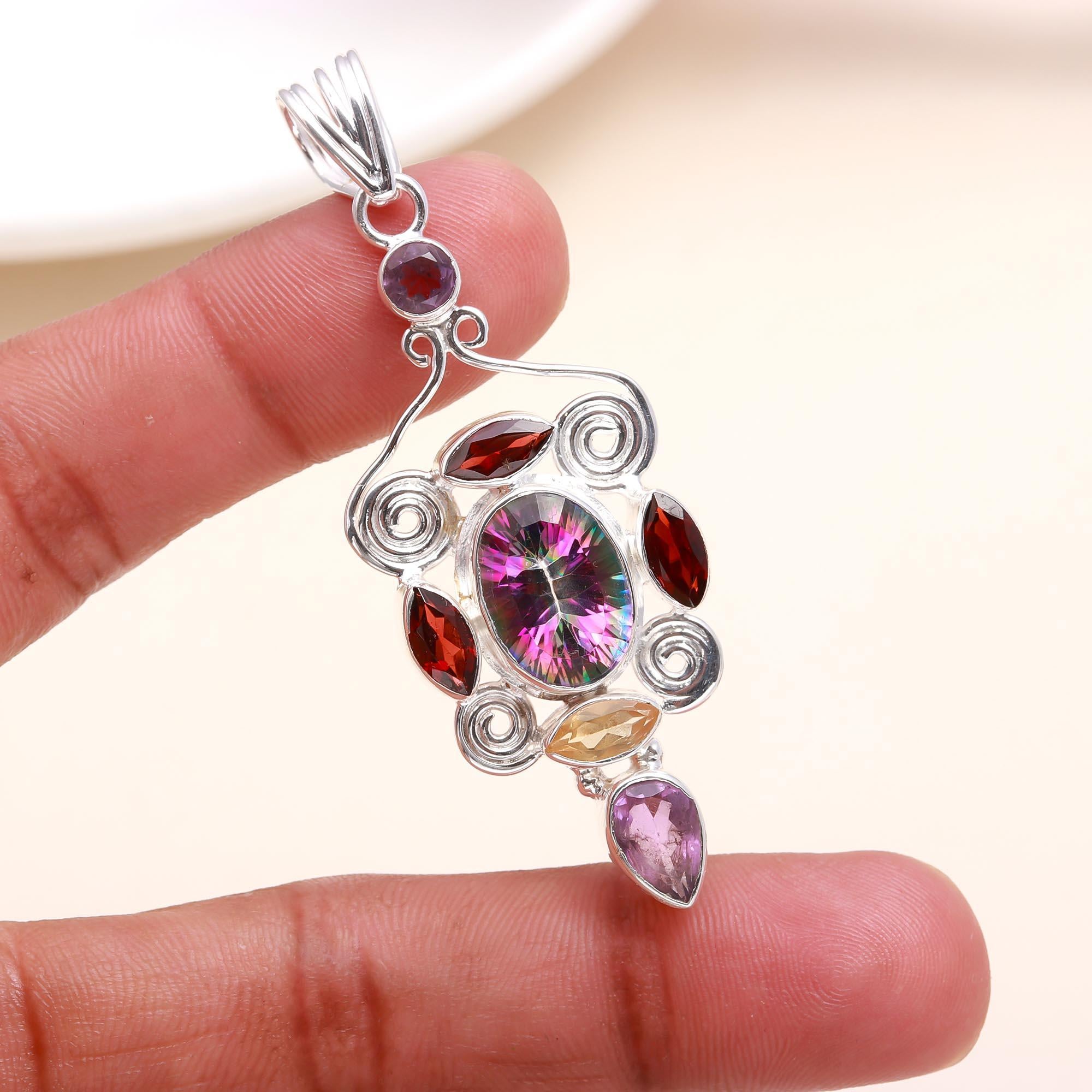The Mystic Tier: Multi-Stone Silver Statement Pendant