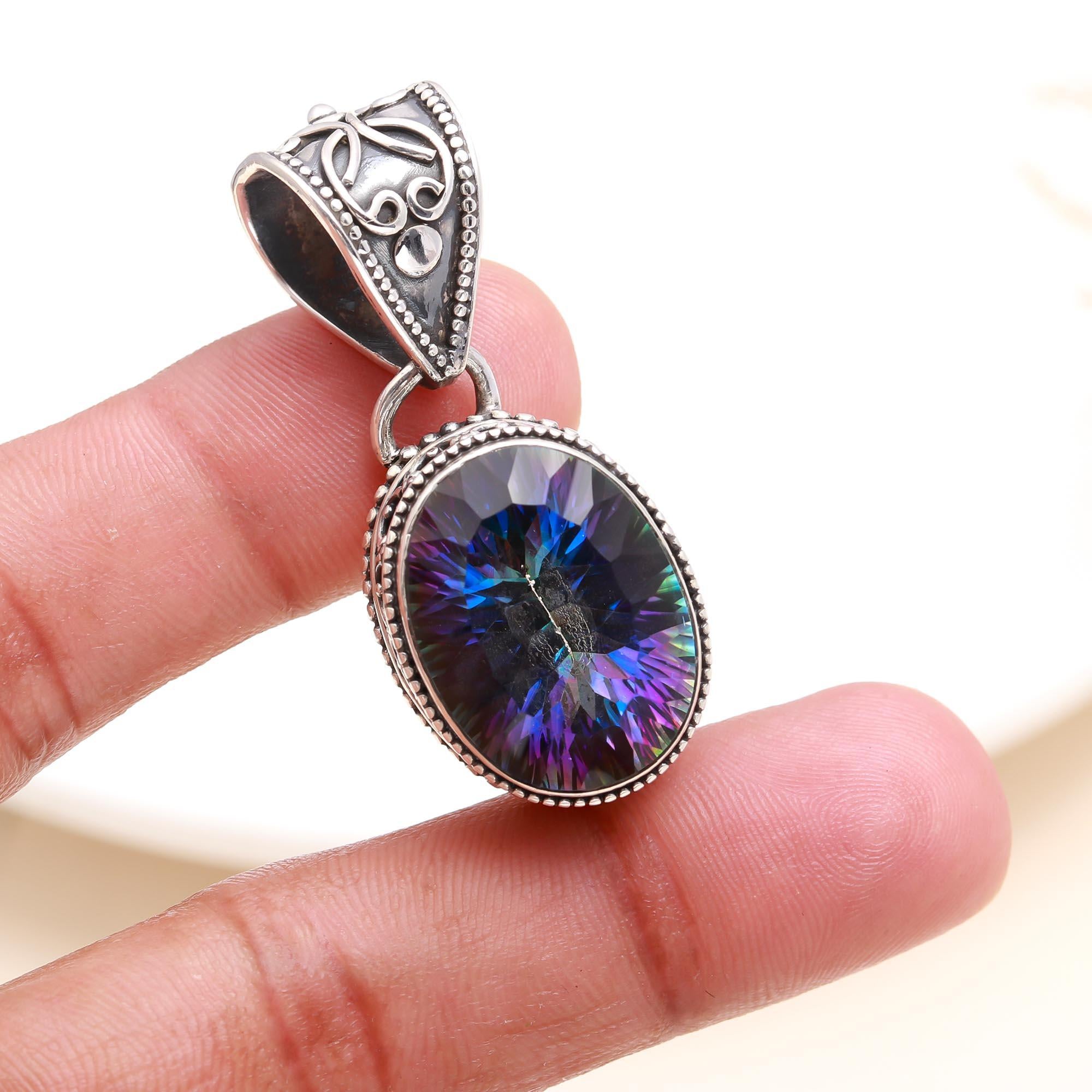 The Mystic Orbit: Mystic Topaz Silver Ornate Pendant