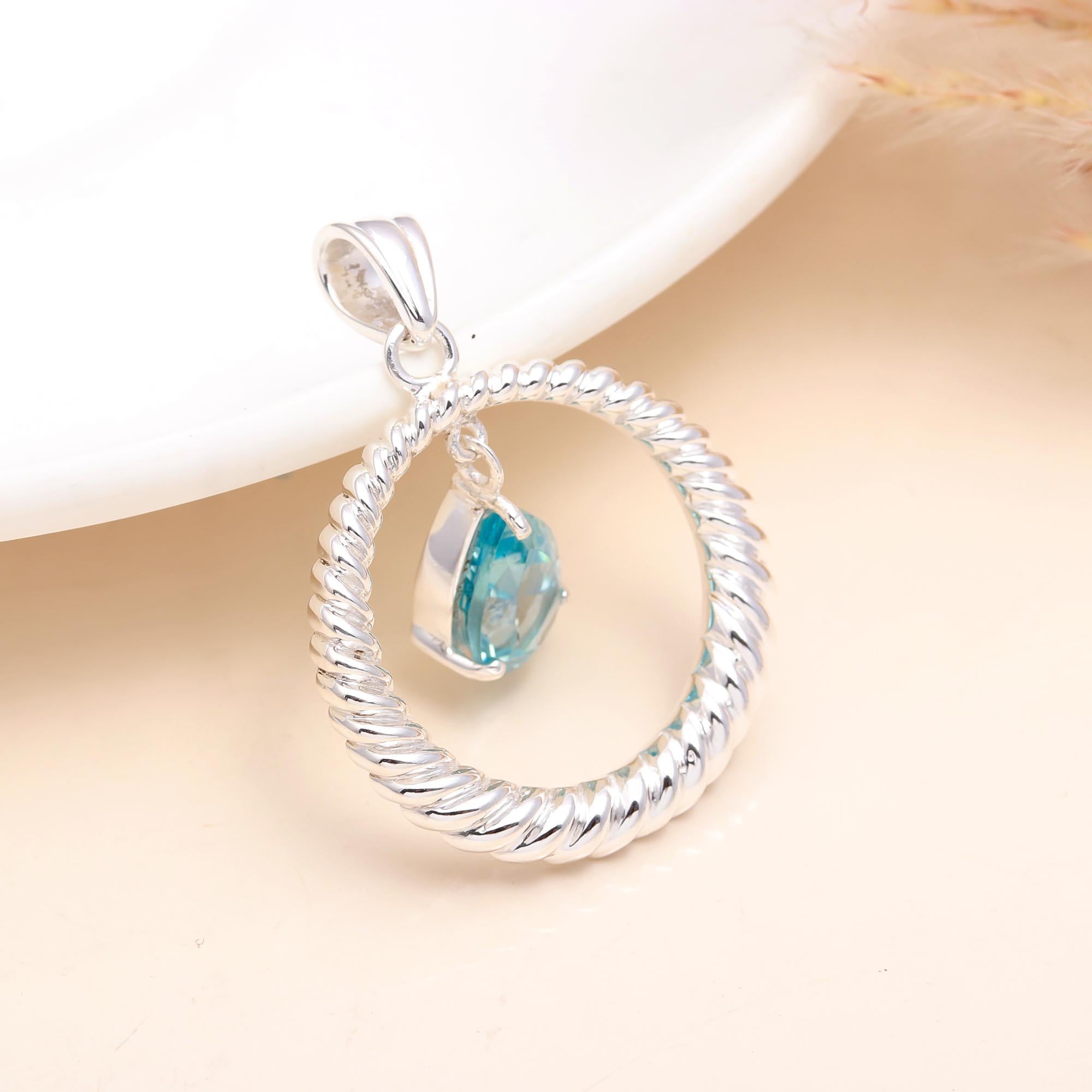 The Infinity Hoop: Blue Topaz Rope Pendant
