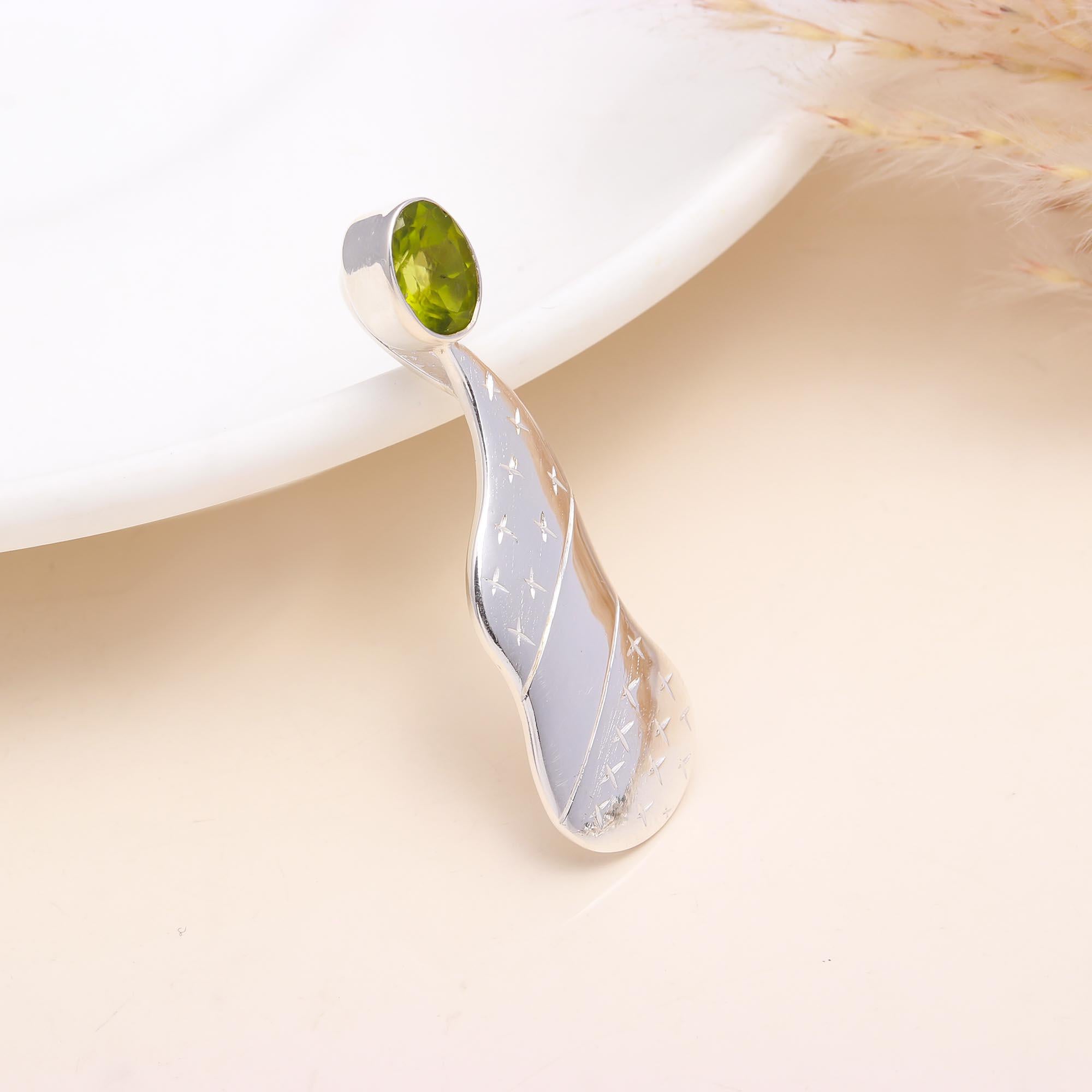 The Peridot Flare: Etched Silver Dainty Charm