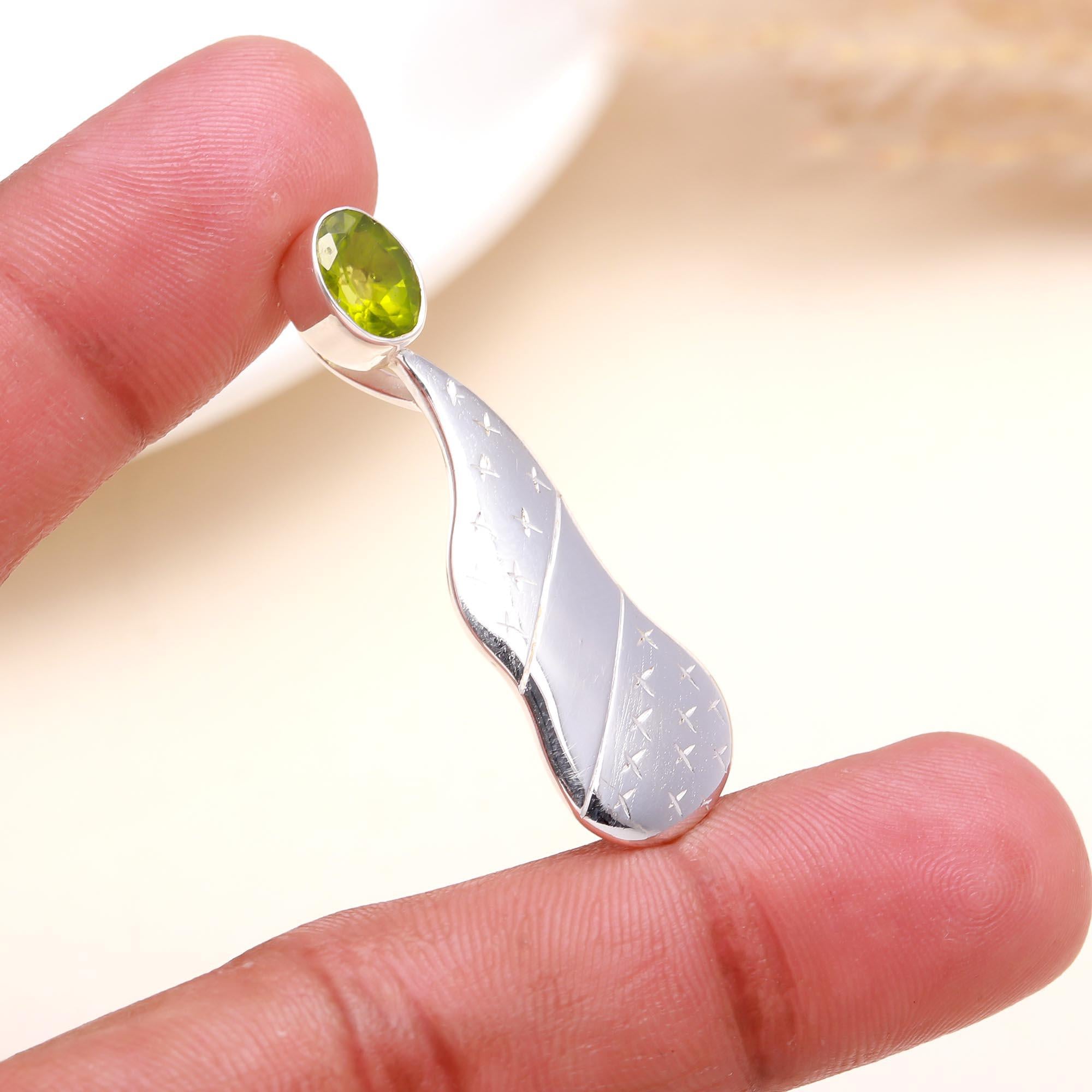 The Peridot Flare: Etched Silver Dainty Charm