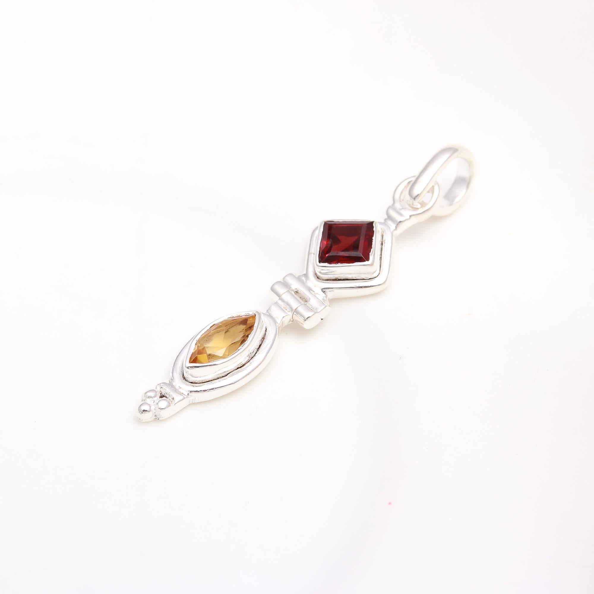 The Garnet Totem: Articulated Garnet & Citrine Silver Pendant