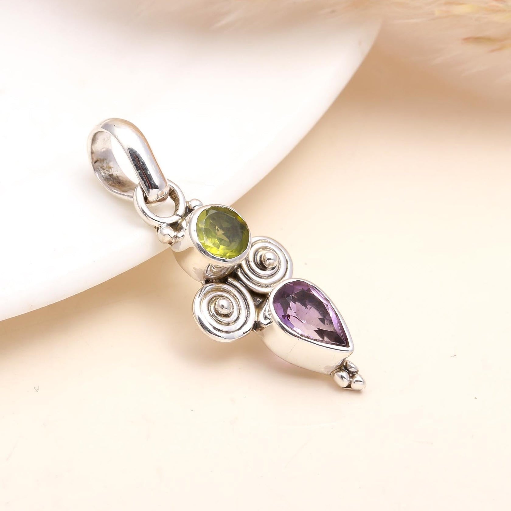 The Verdant Drop: Silver Multi-Stone Drop Charm