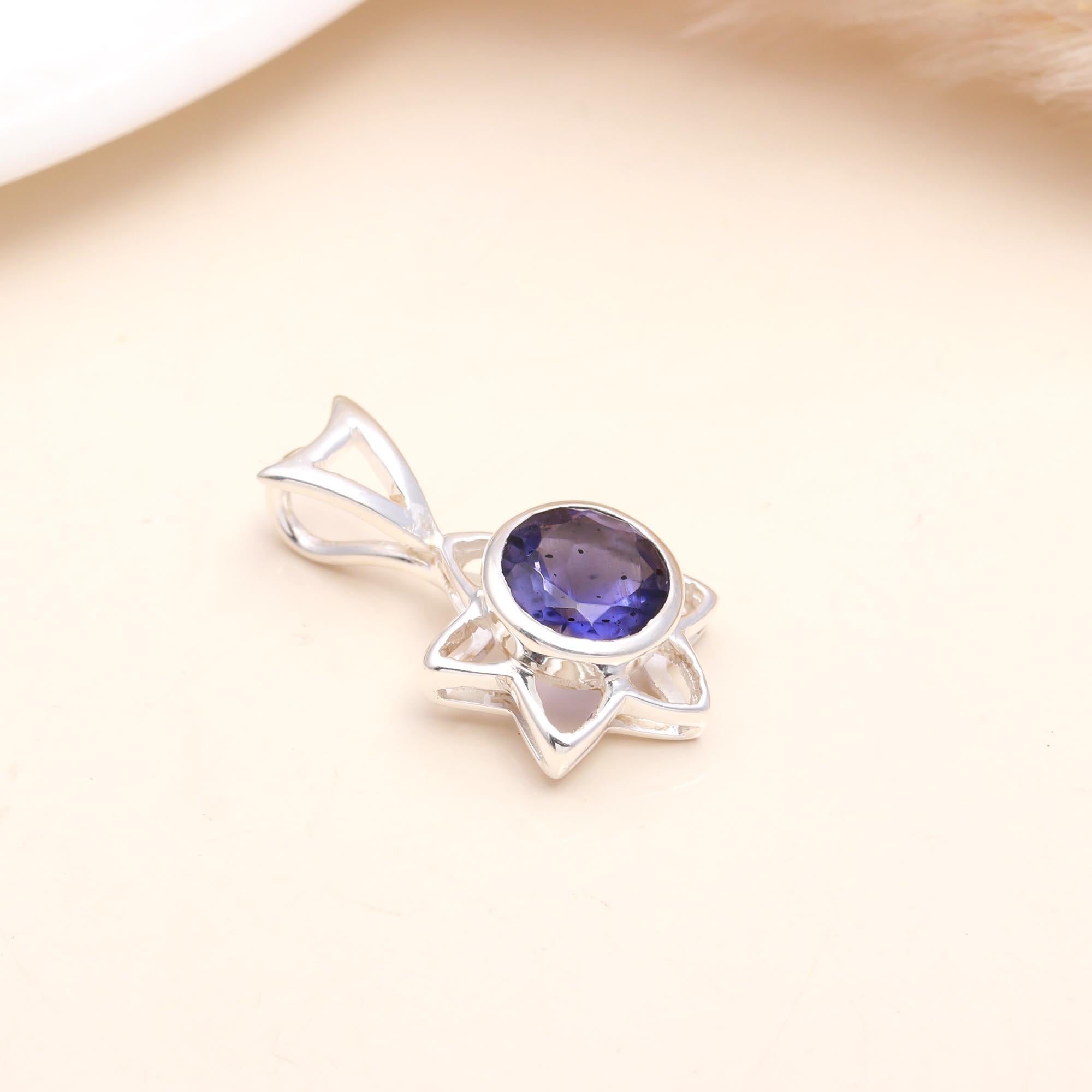 The Iolite Starburst: Celestial Silver Hexagon Pendant