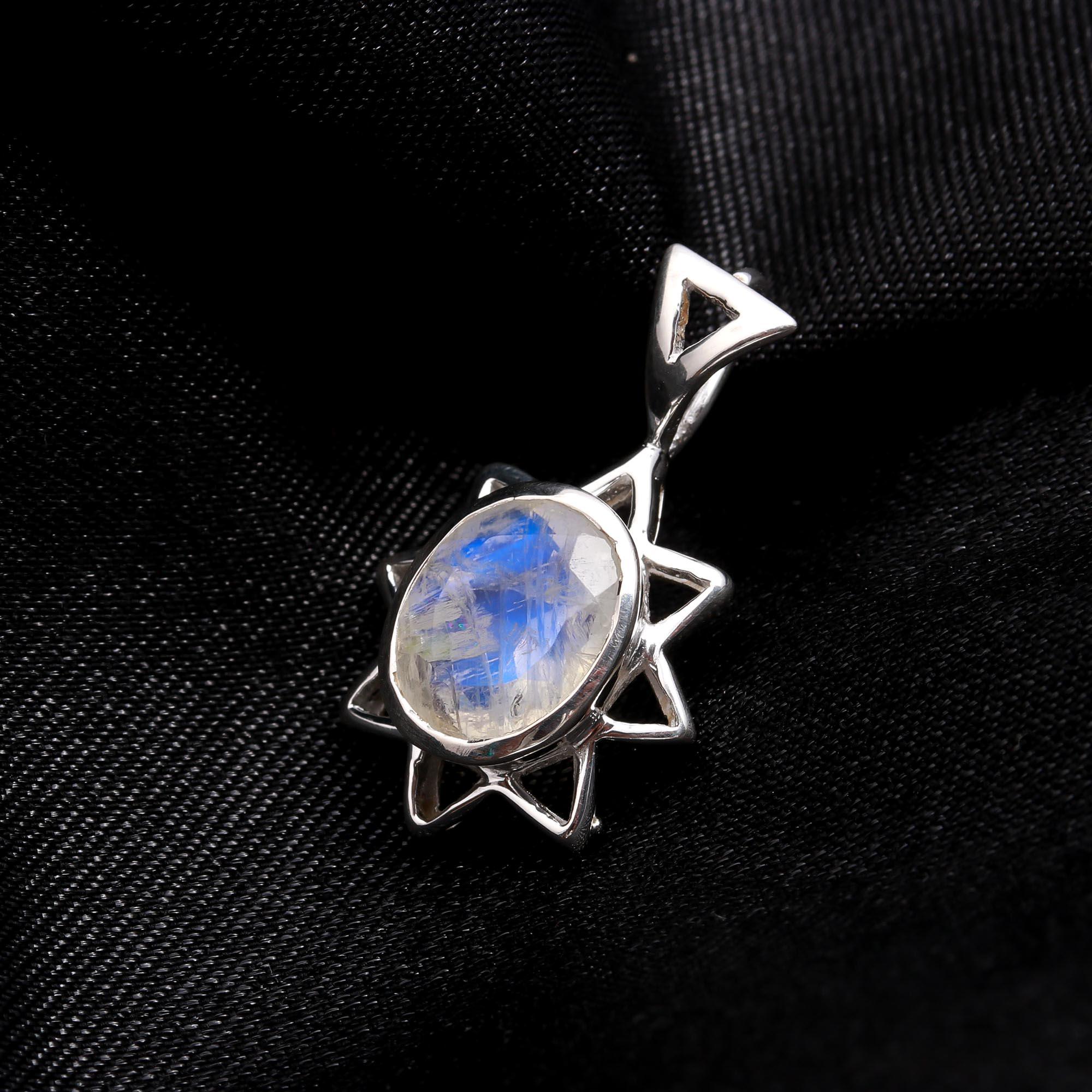 The Flame Star: Radiant Moonstone Silver Starburst Charm