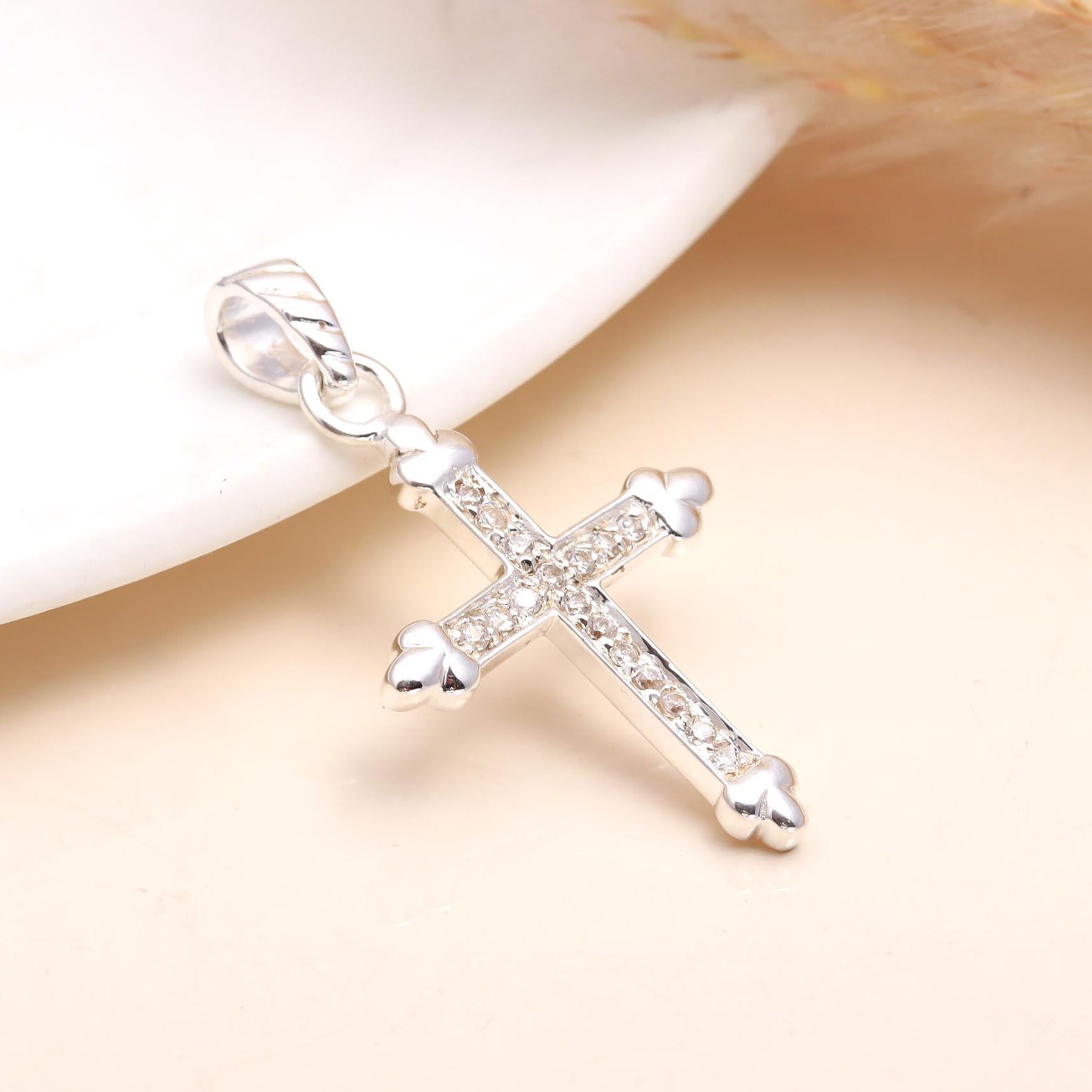 The Crystal Cross: Shimmering Pave Silver Faith Pendant