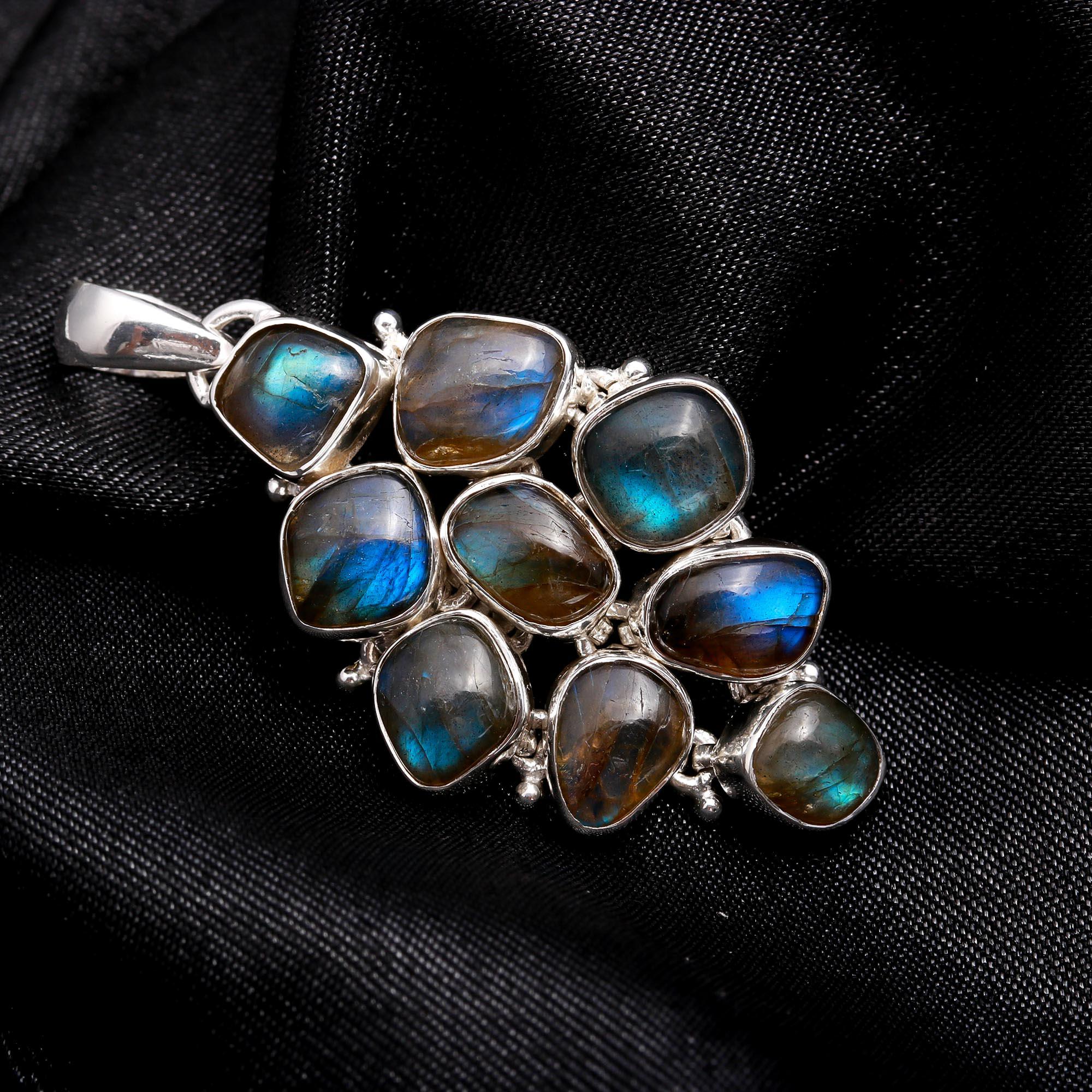 The Labradorite Cluster: Multi-Stone Silver Drop Pendant