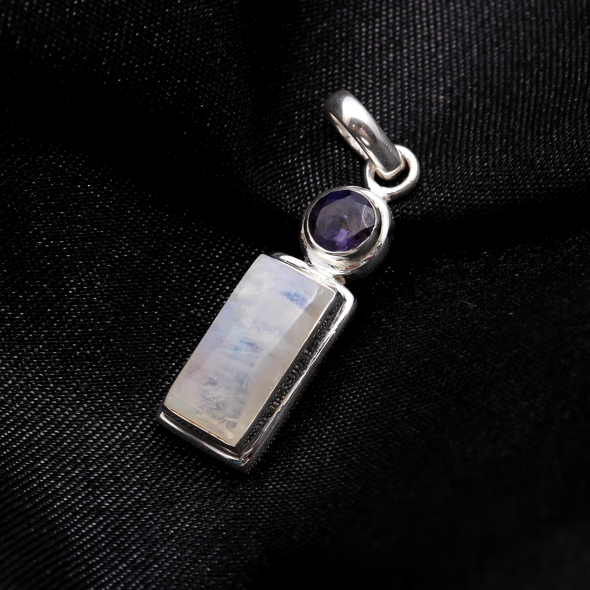 The Iolite Tablet: Moonstone Silver Drop Charm
