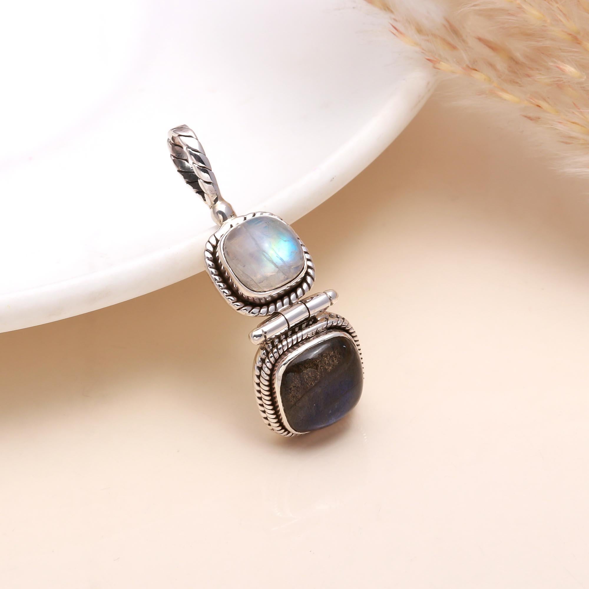 The Totem Pendant : Silver Moonstone & Labradorite Pendant