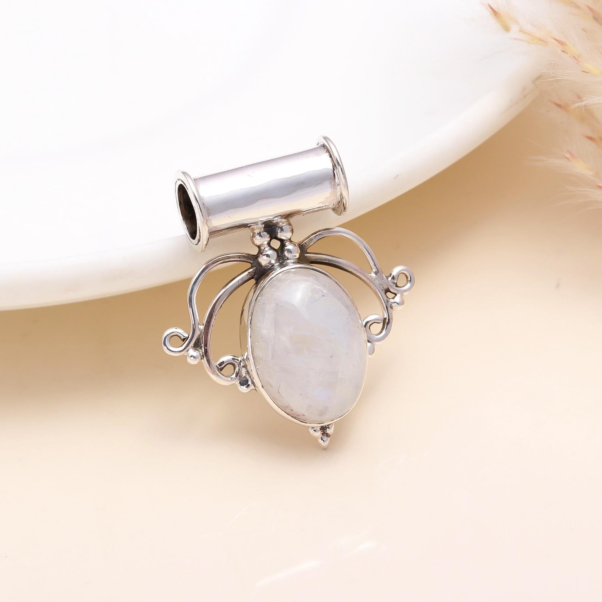 925 Sterling Silver Moonstone Gemstone Filigree Design Pendant