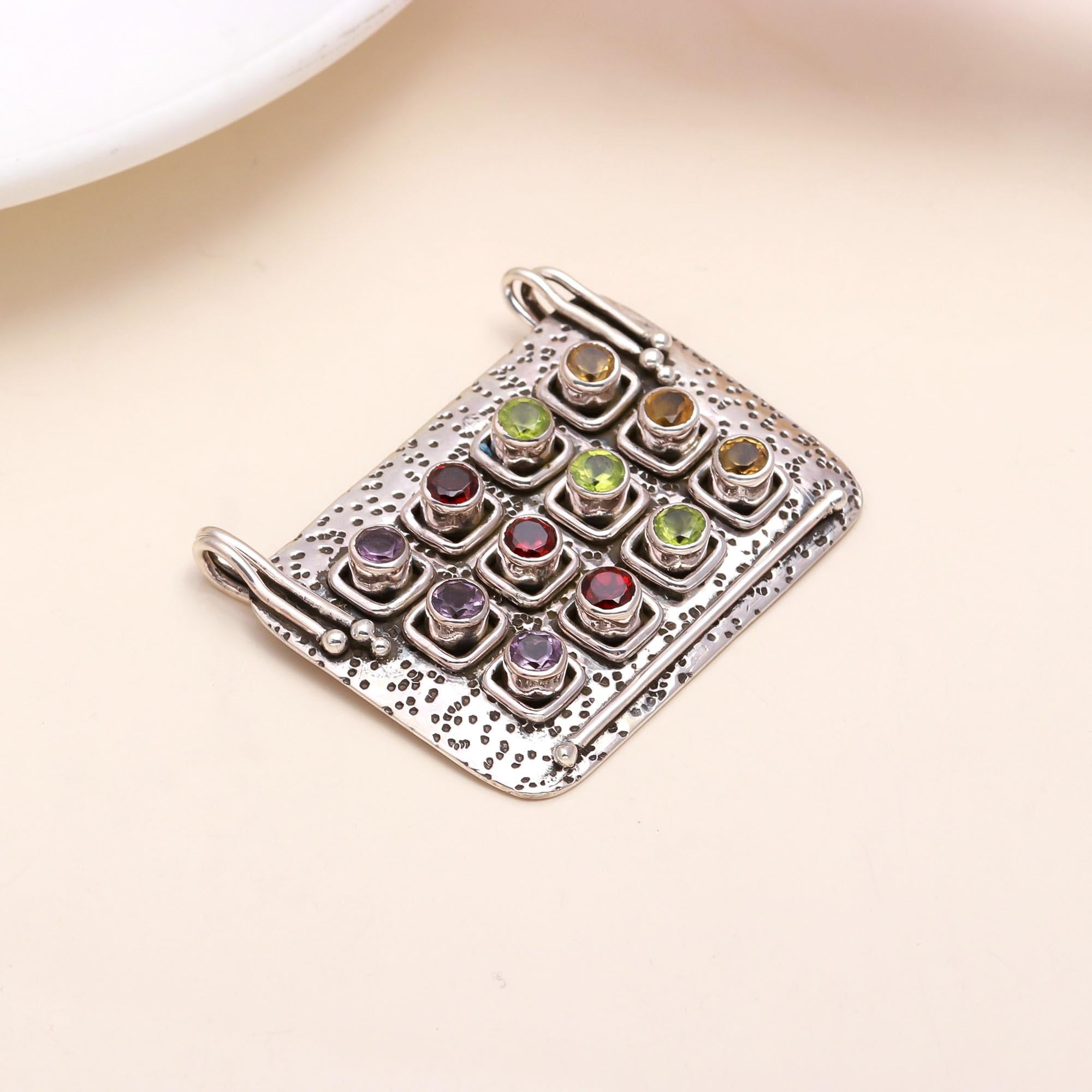 925 Sterling Silver Ethnic Multi-Stone Pendant
