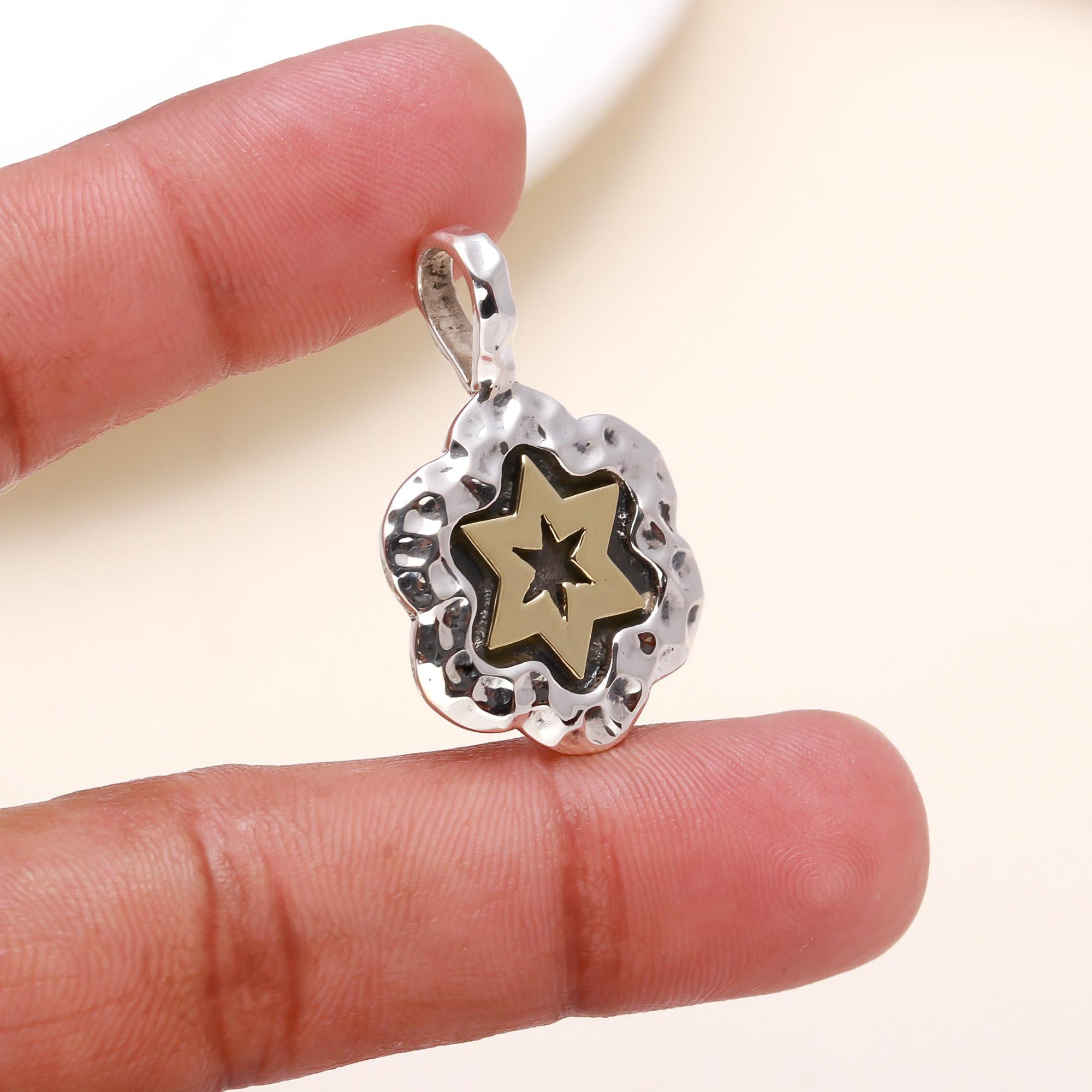 925 Silver Hammered  Two-Tone Star Pendant
