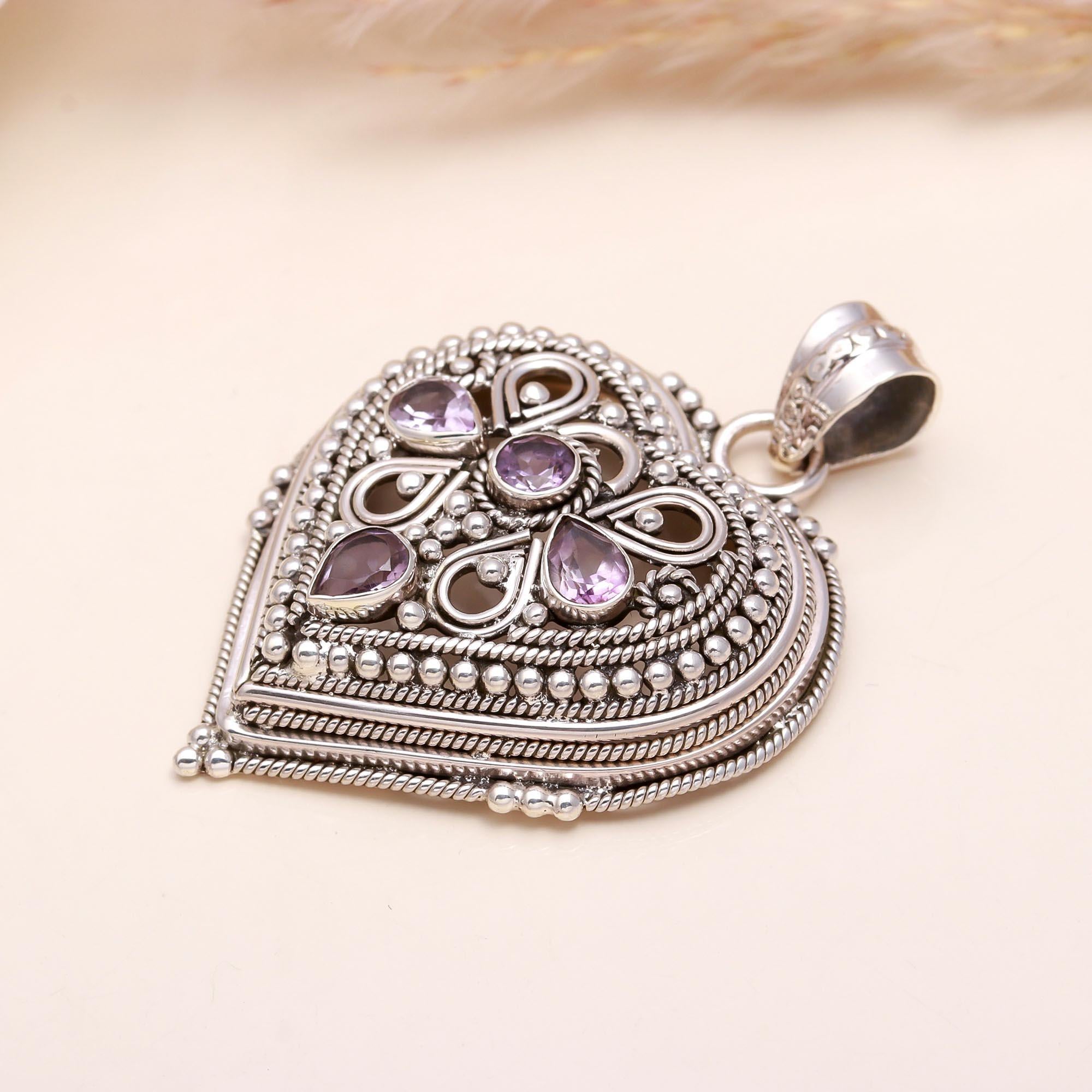 925 Sterling Silver Victorian-Style Heart Pendant