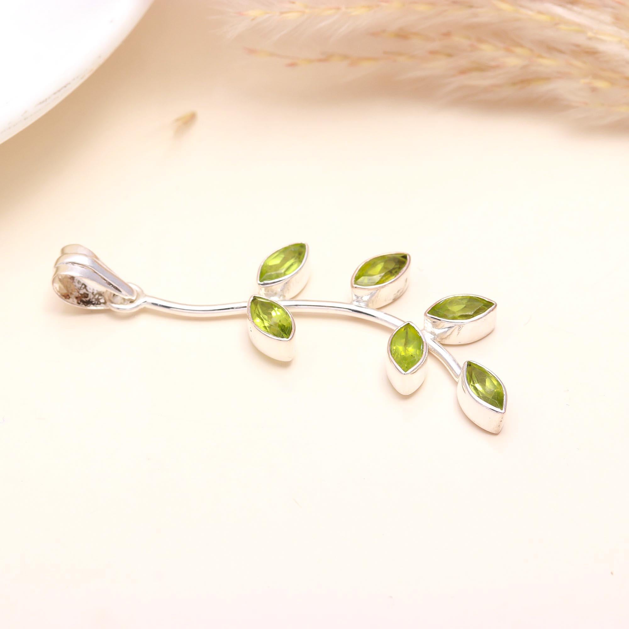 925 Sterling Silver Peridot Leaf Pendant