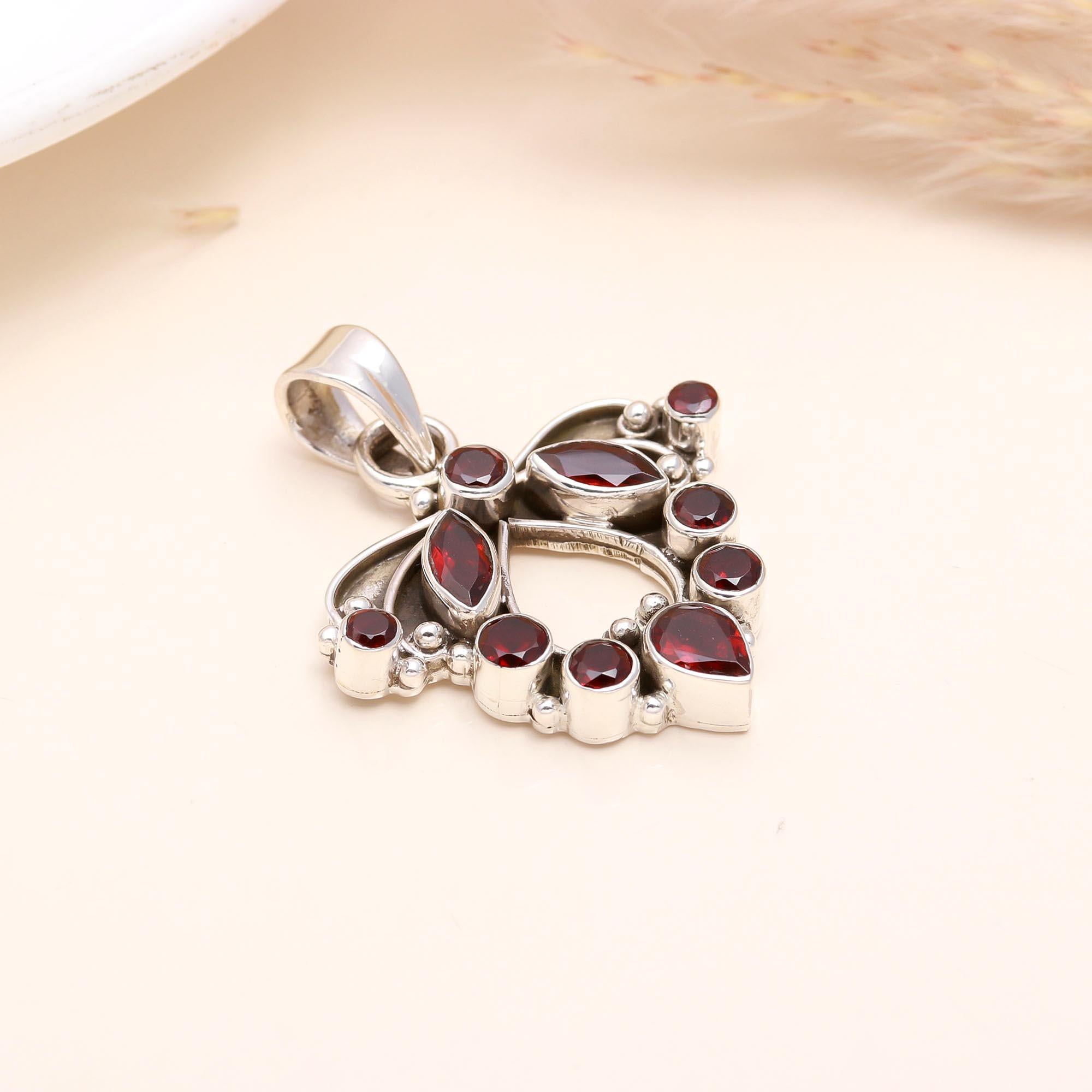 Handmade Solid 925 Sterling Silver Garnet Pendant