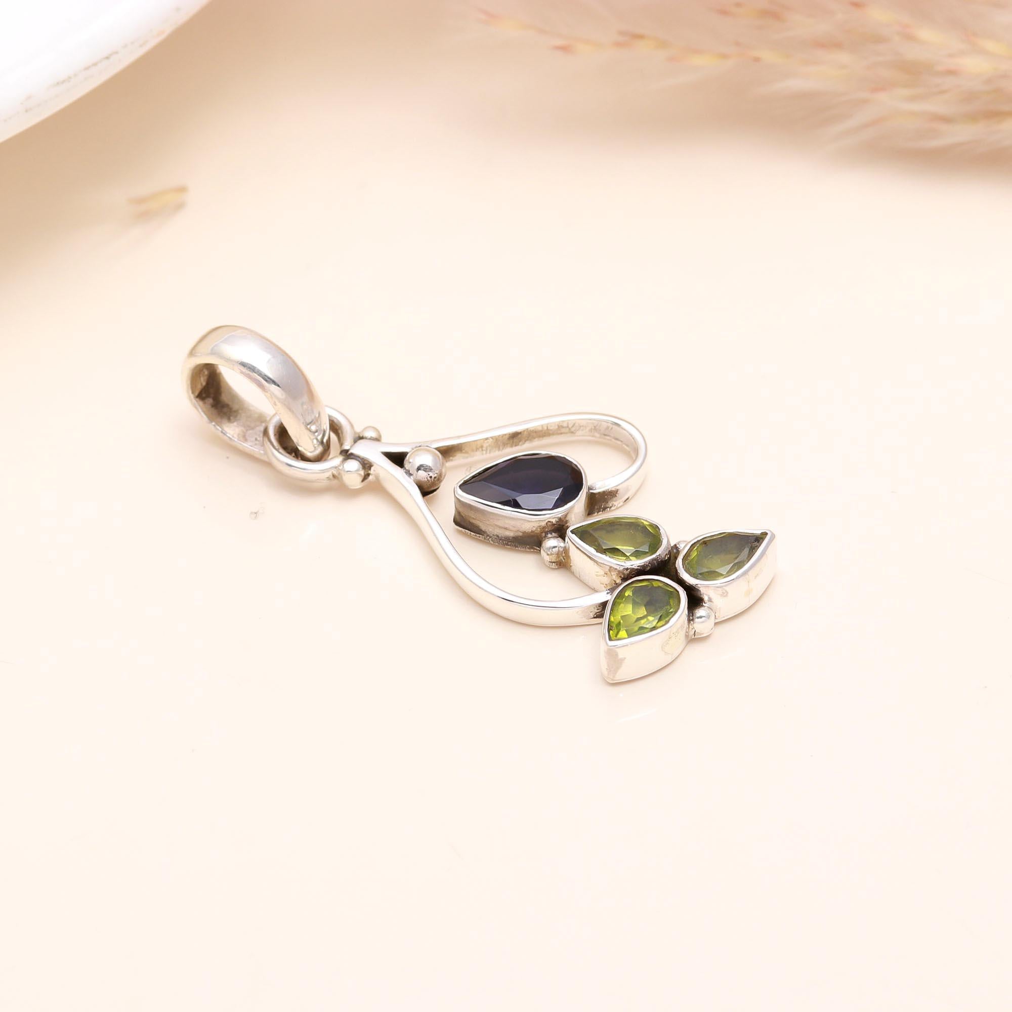 925 Sterling Silver Iolite & Peridot Pendant
