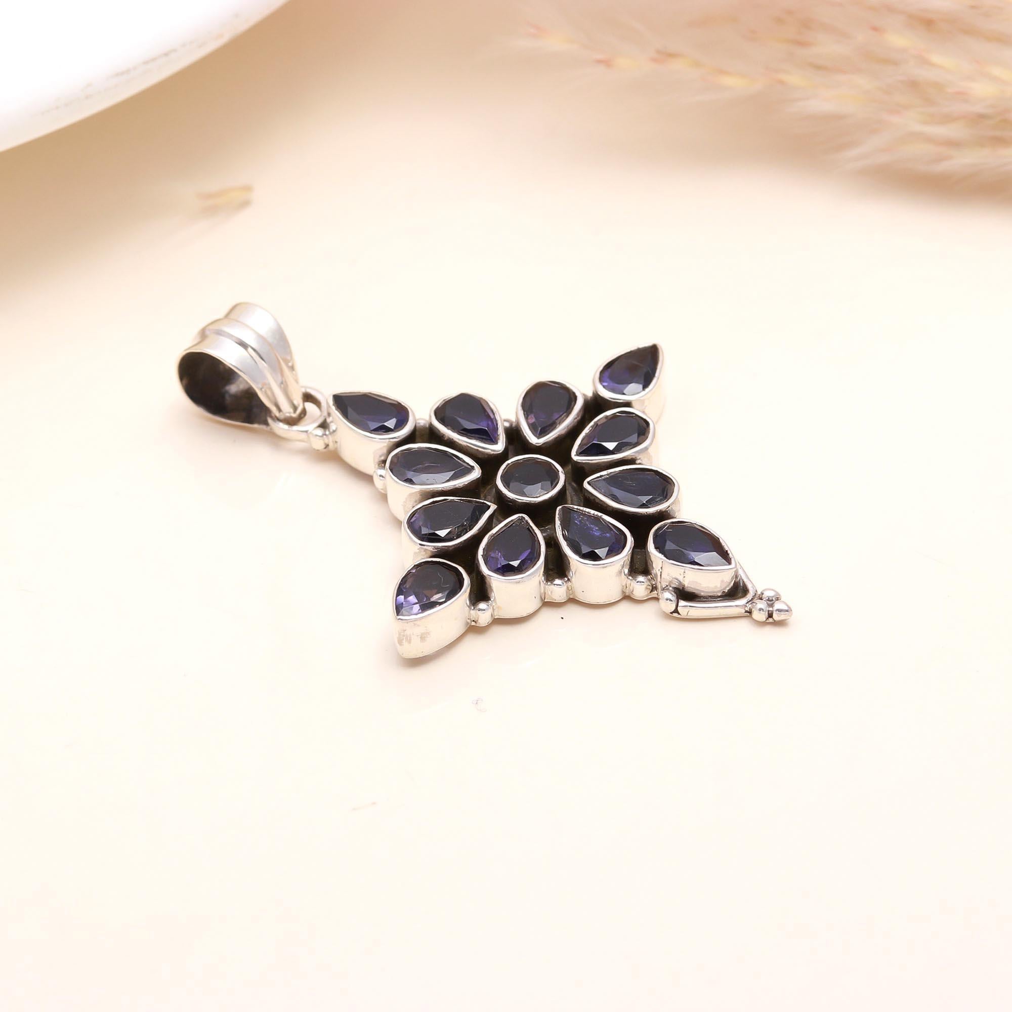 925 Sterling Silver Natural Blue Iolite Pendant