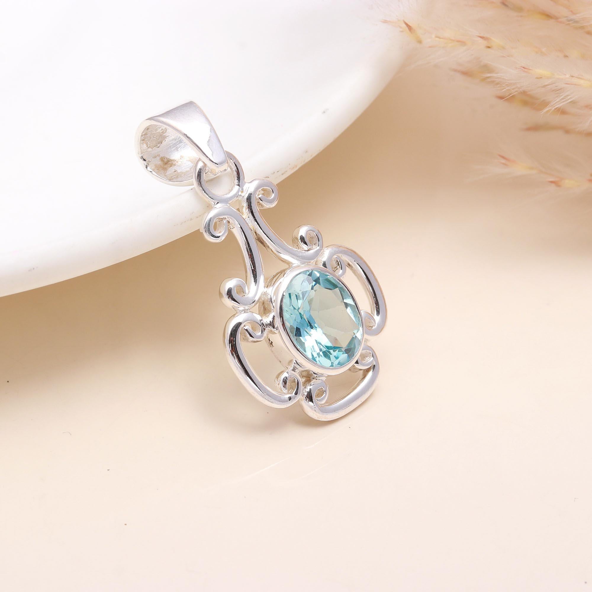 925 Sterling Silver Blue Topaz Pendant