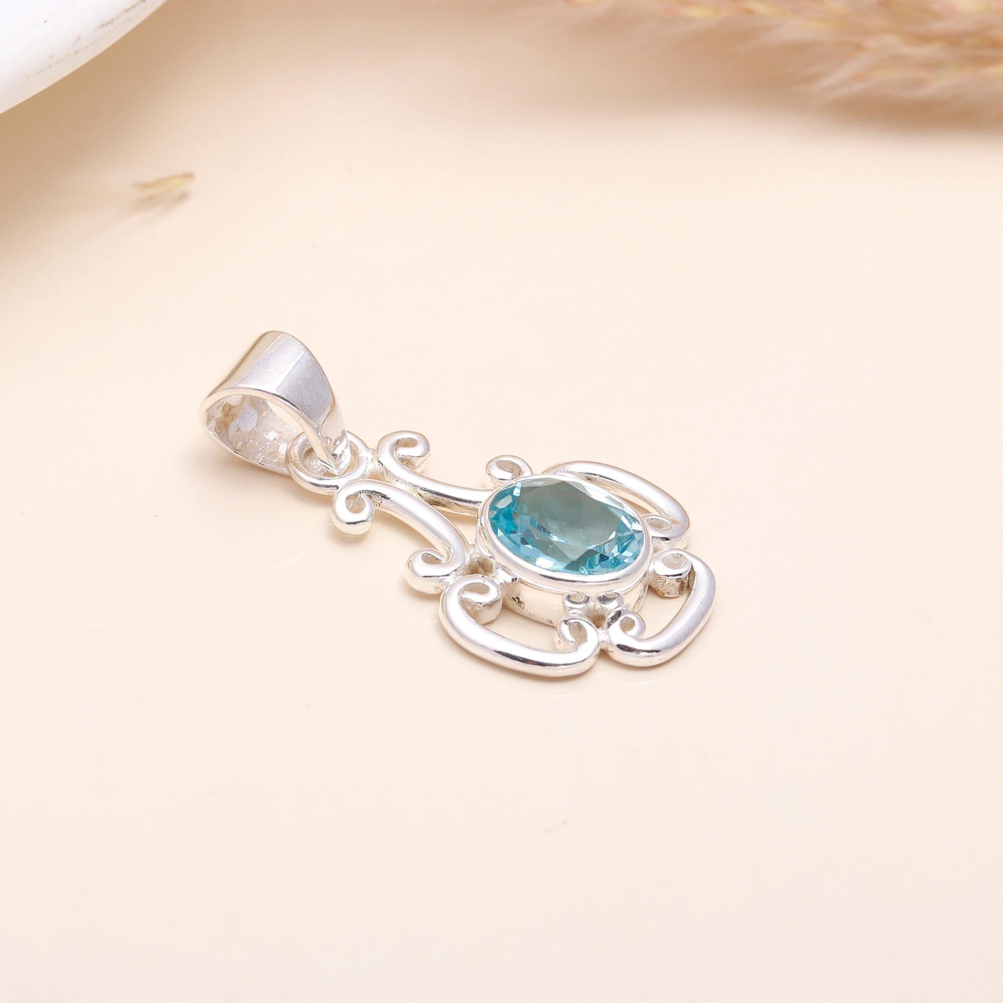 925 Sterling Silver Blue Topaz Pendant