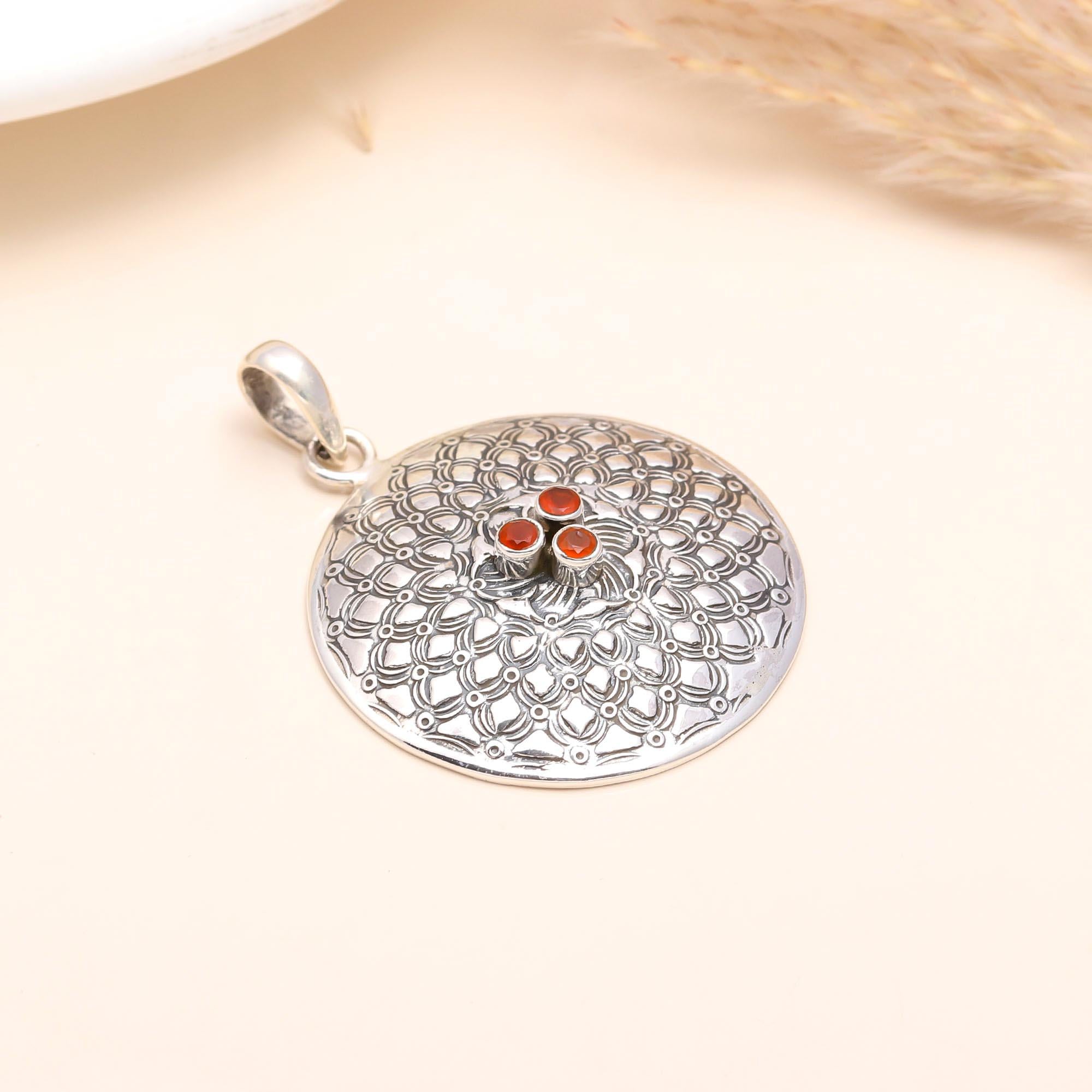 925 Sterling Silver Carnelian Medallion Pendant