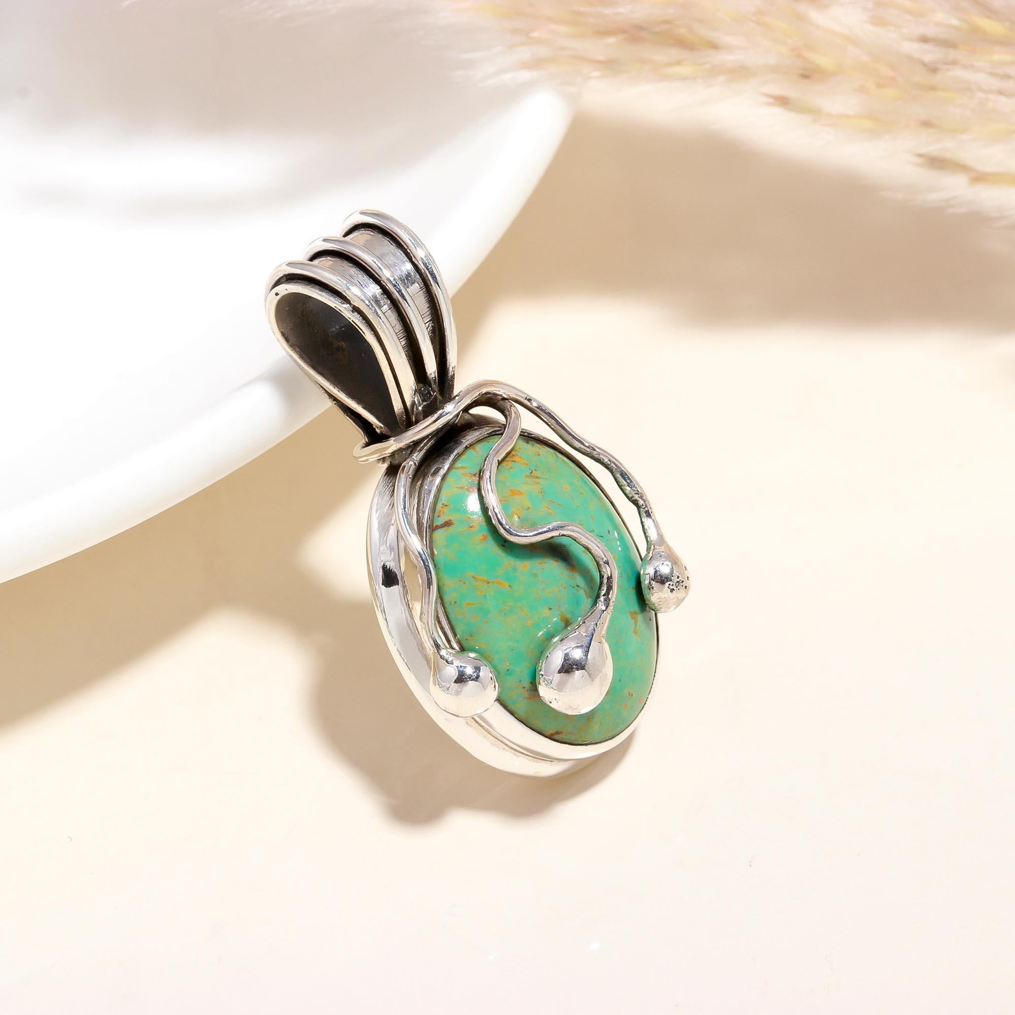 925 Sterling Silver Bohemian Style Handmade Turquoise Gemstone Pendant