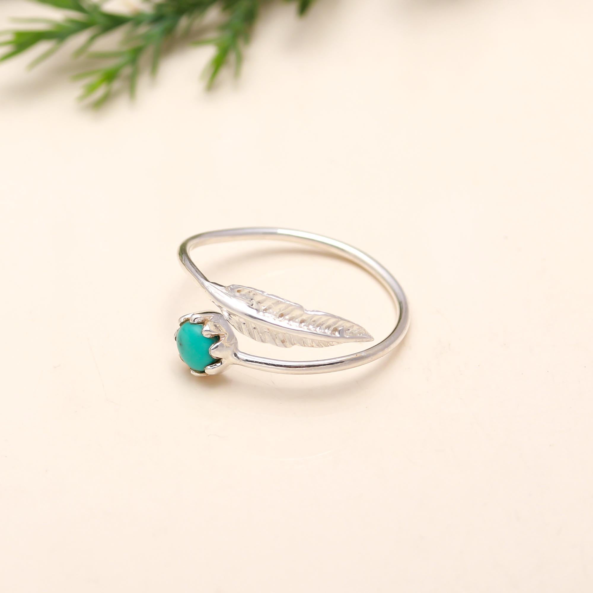 925 Silver Leaf and Turquoise Ring