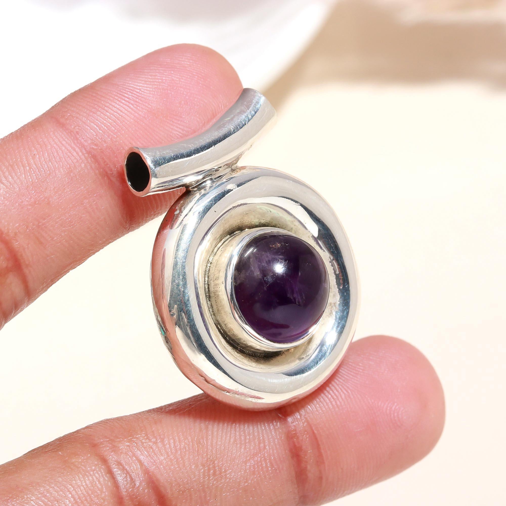 925 Sterling Silver Modern Statement Amethyst Dome Pendant
