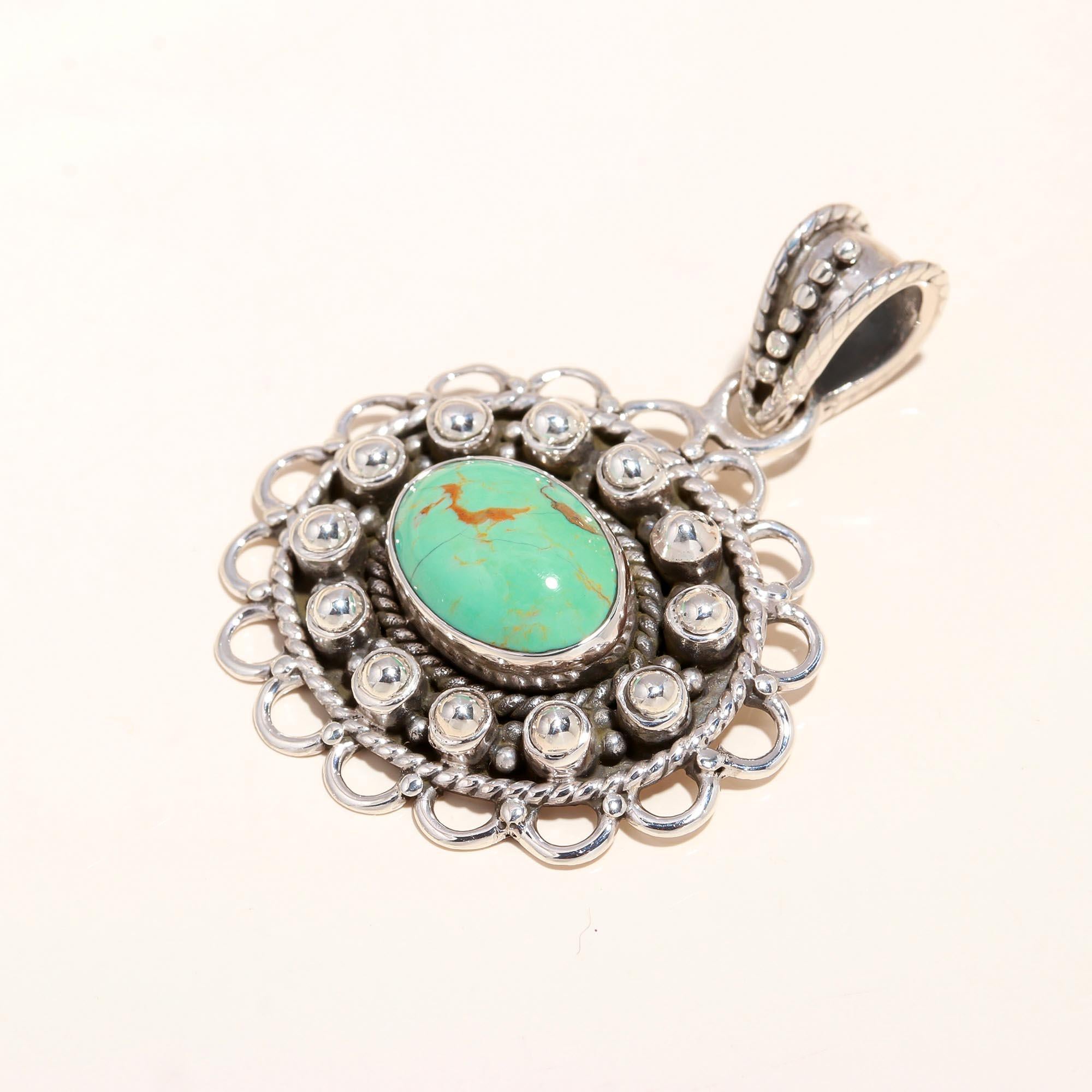 925 Sterling Silver Vintage Turquoise Statement Pendant