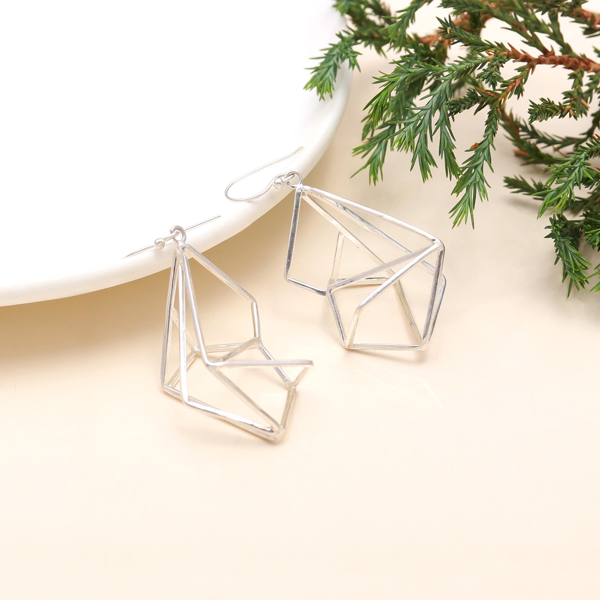 The Silver Construct: Geometric Prism Drop Earrings