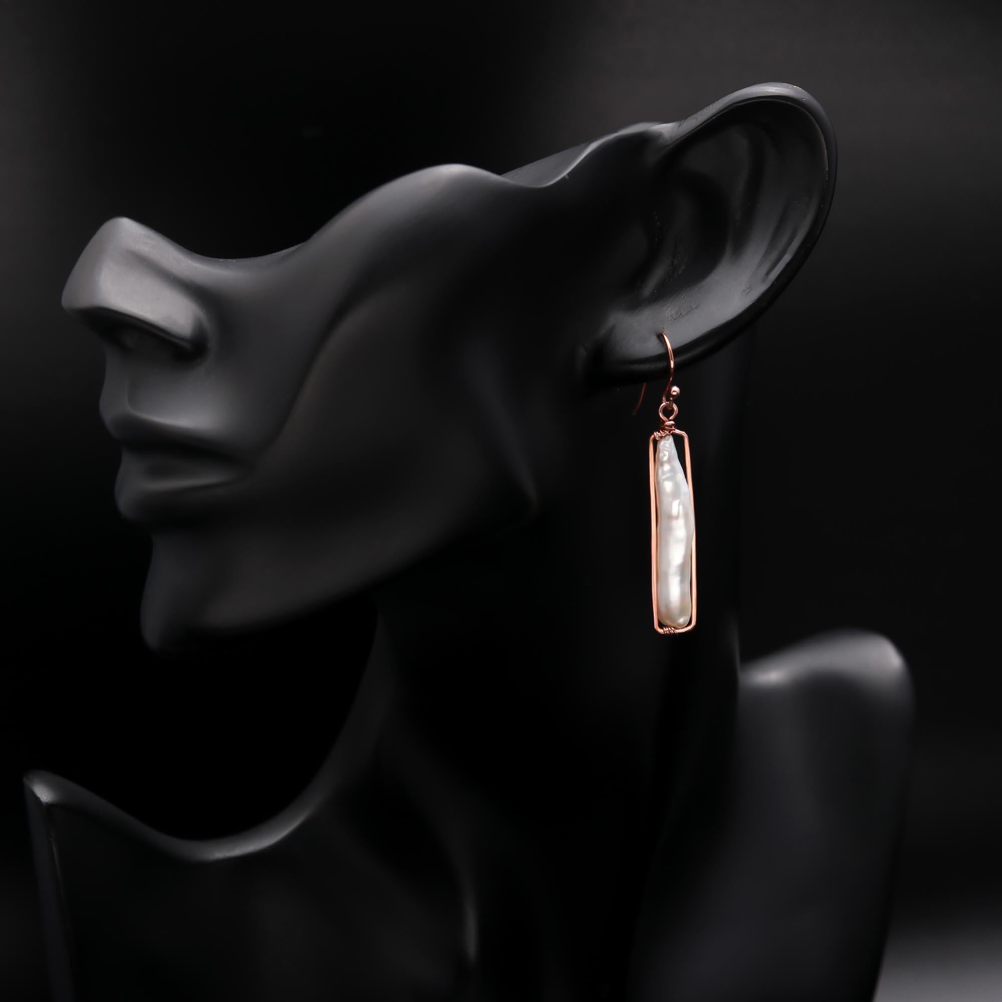 The Lustrous Meridian: Biwa Pearl & Rose Gold Frame Earrings