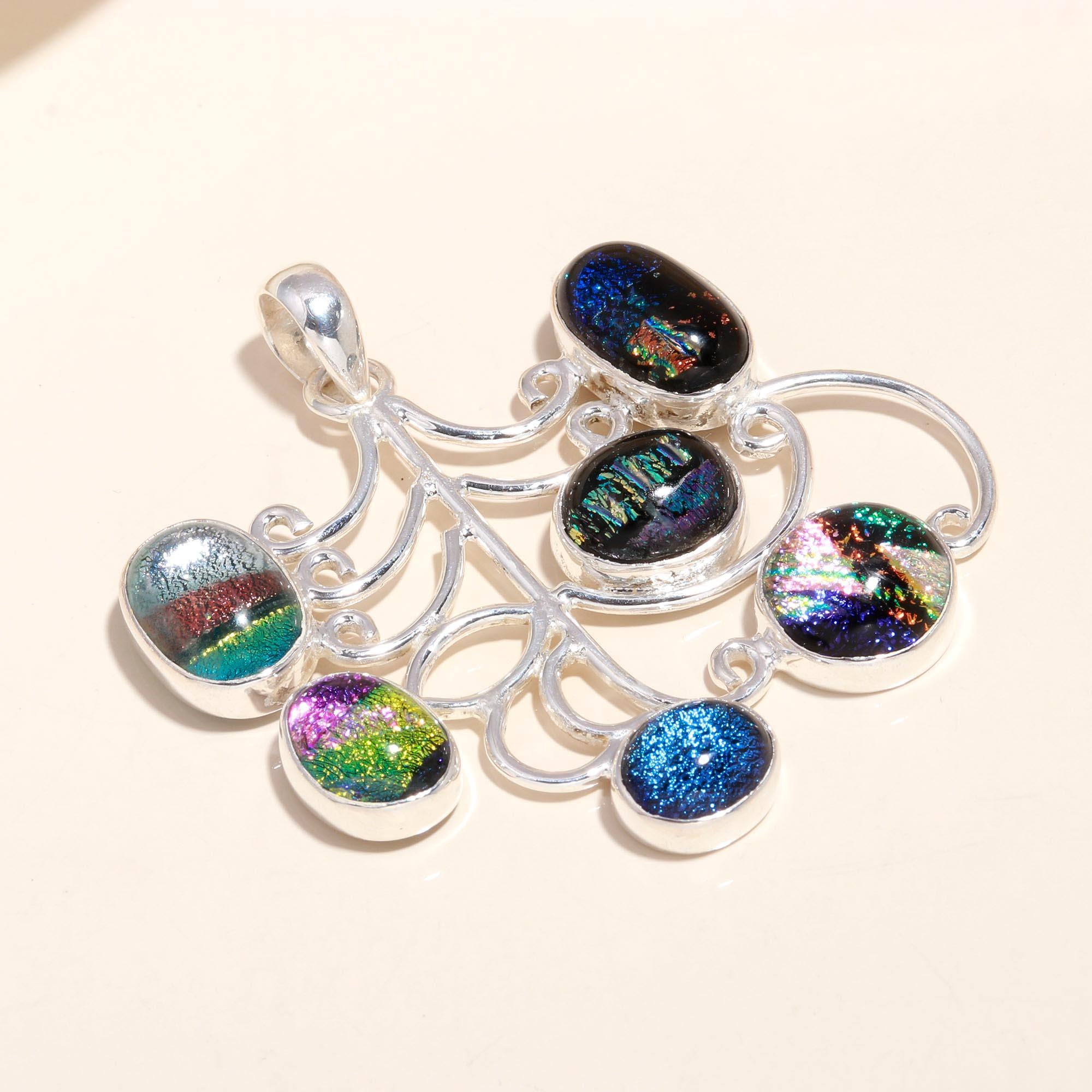 925 Sterling Silver Handmade Dichroic Glass filigree Pendant
