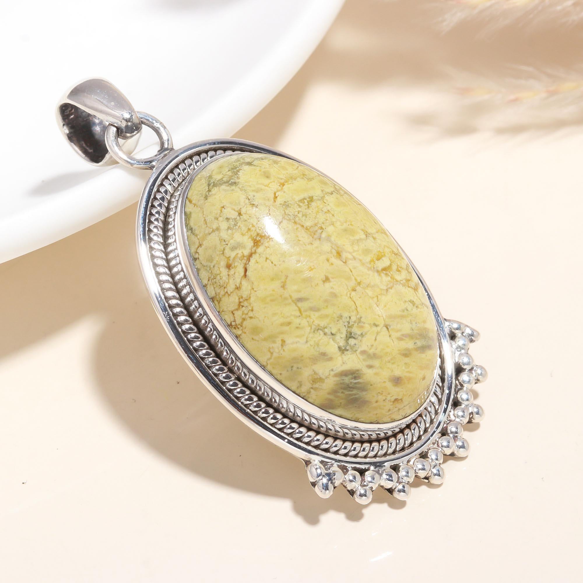 925 Sterling Silver Yellow Jasper Oval Pendant