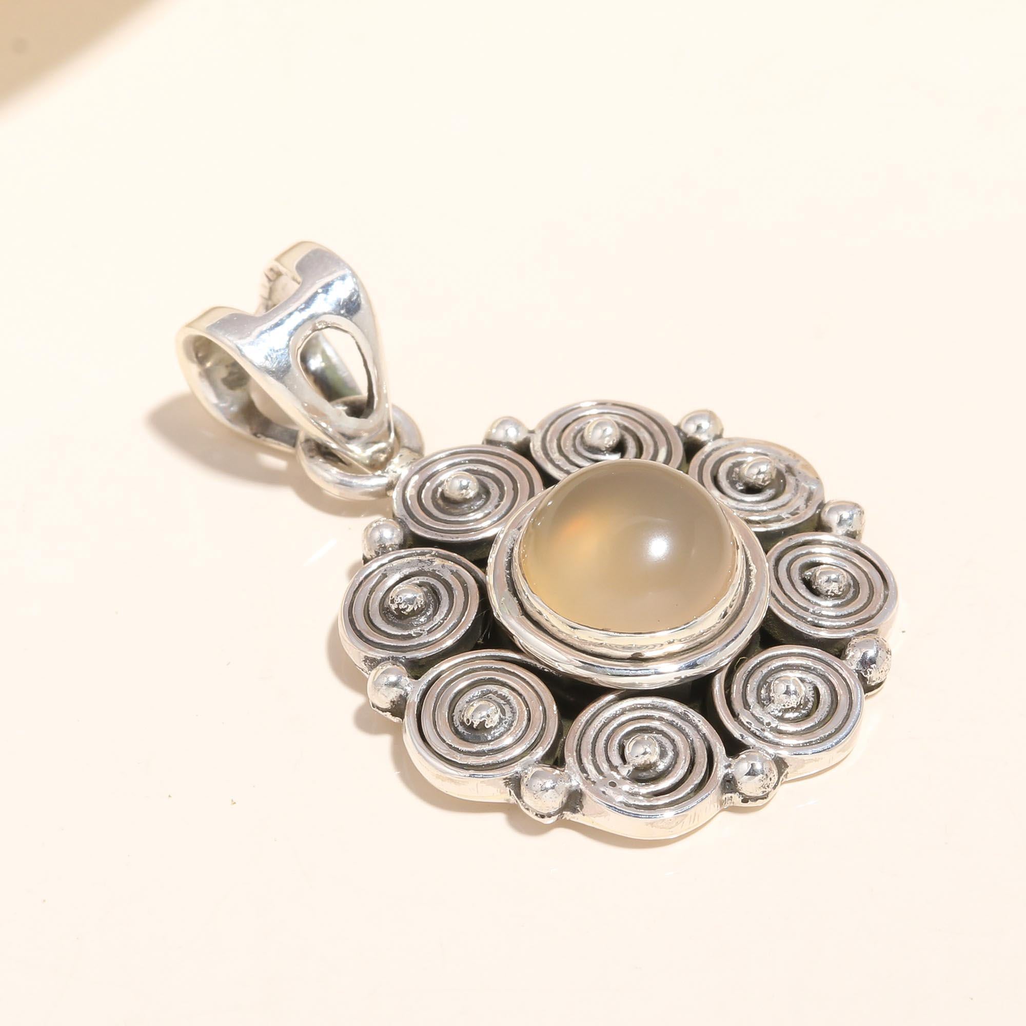 925 Sterling Silver Handmade Moonstone Swirl Pendant