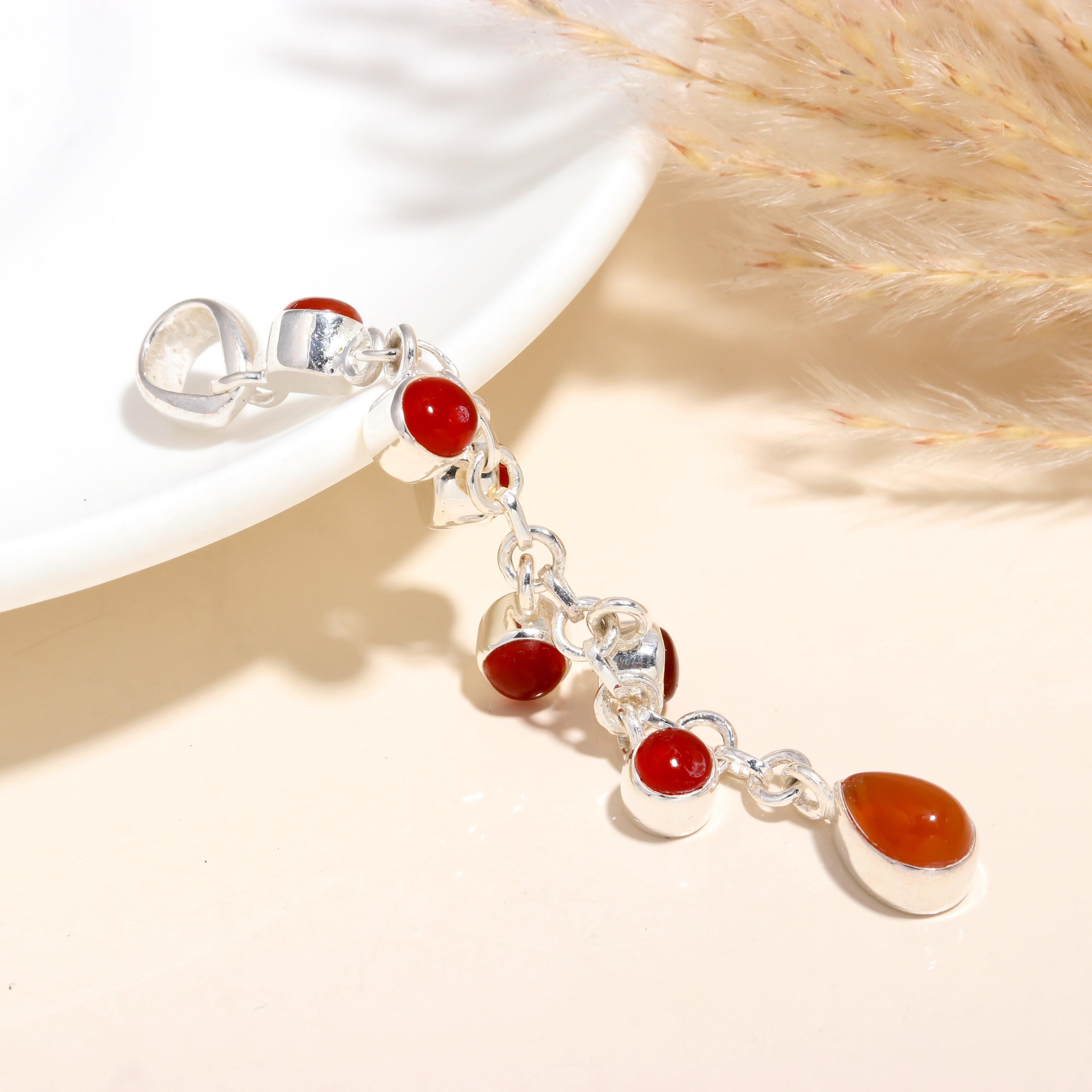 925 Sterling Silver Unique Multi-Stone Red Carnelian Dangle Pendant