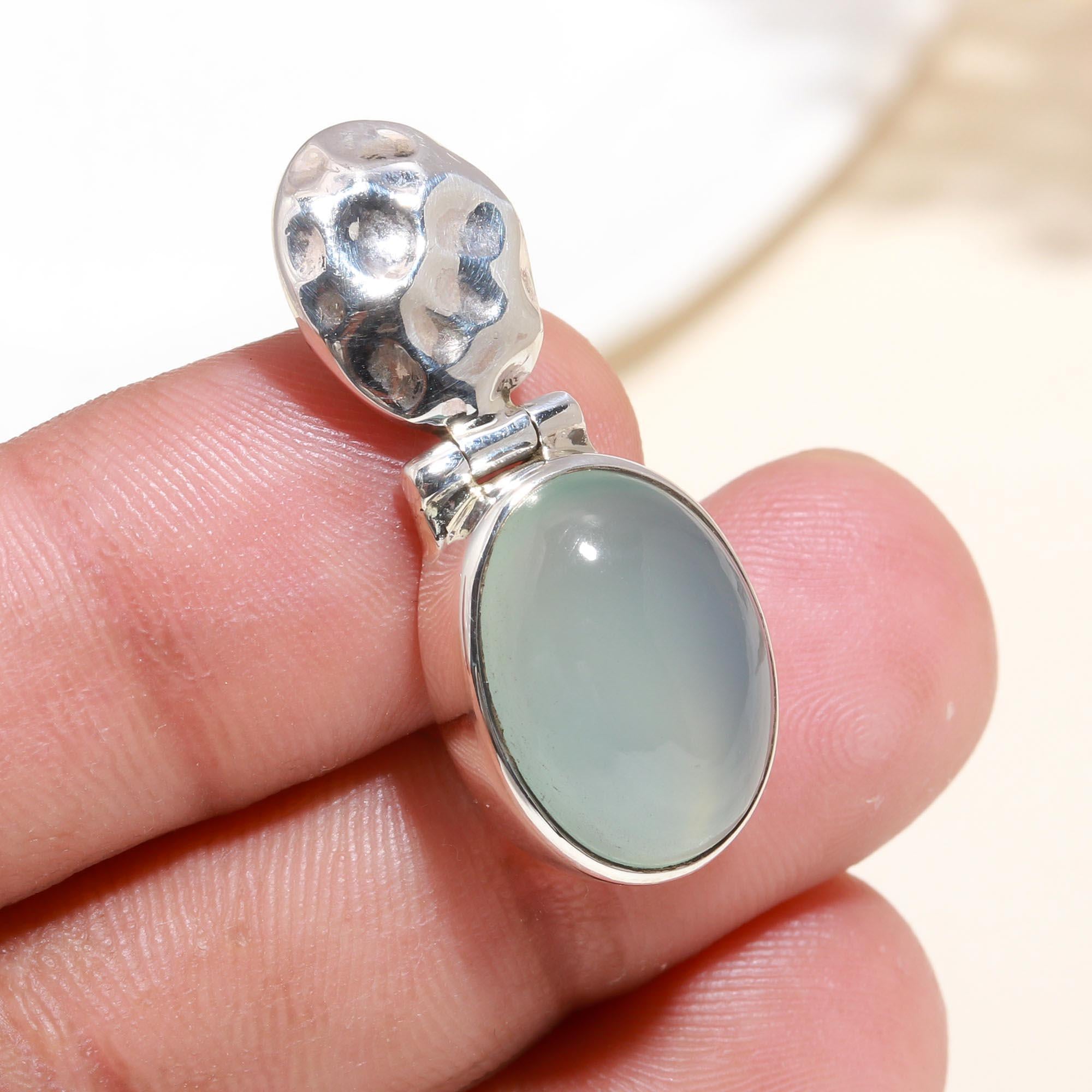 925 Sterling Silver Green Chalcedony Handmade Pendant