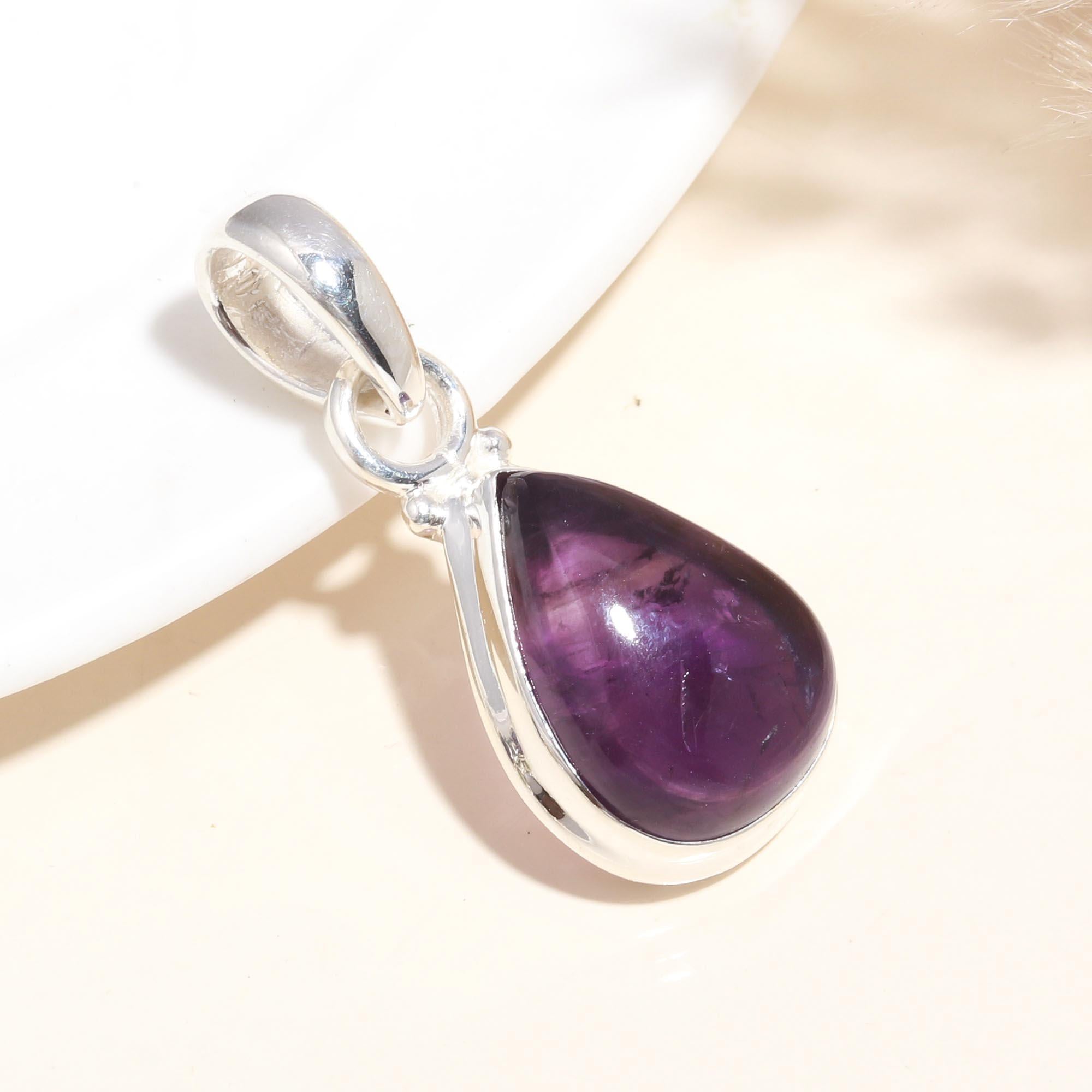 925 Sterling Silver Amethyst Teardrop Pendant