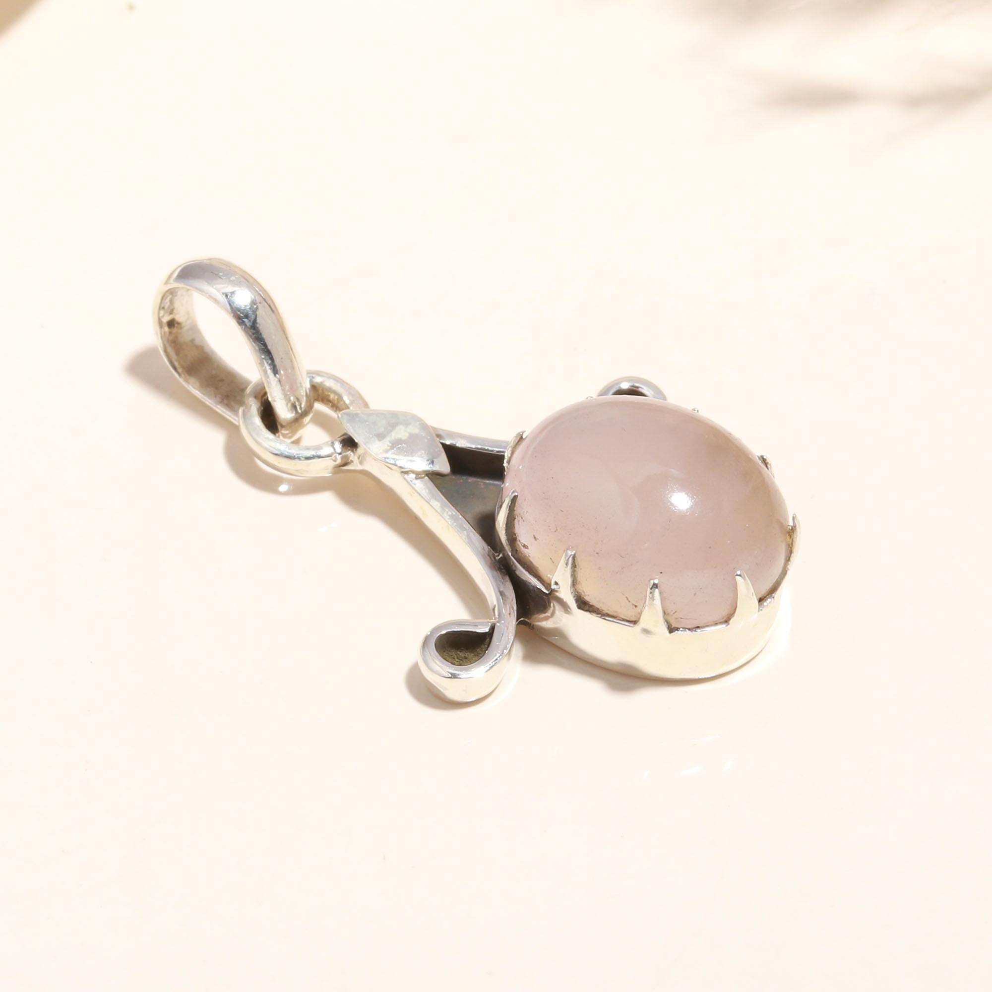 925 Sterling Silver Vintage Rose Quartz Pendant