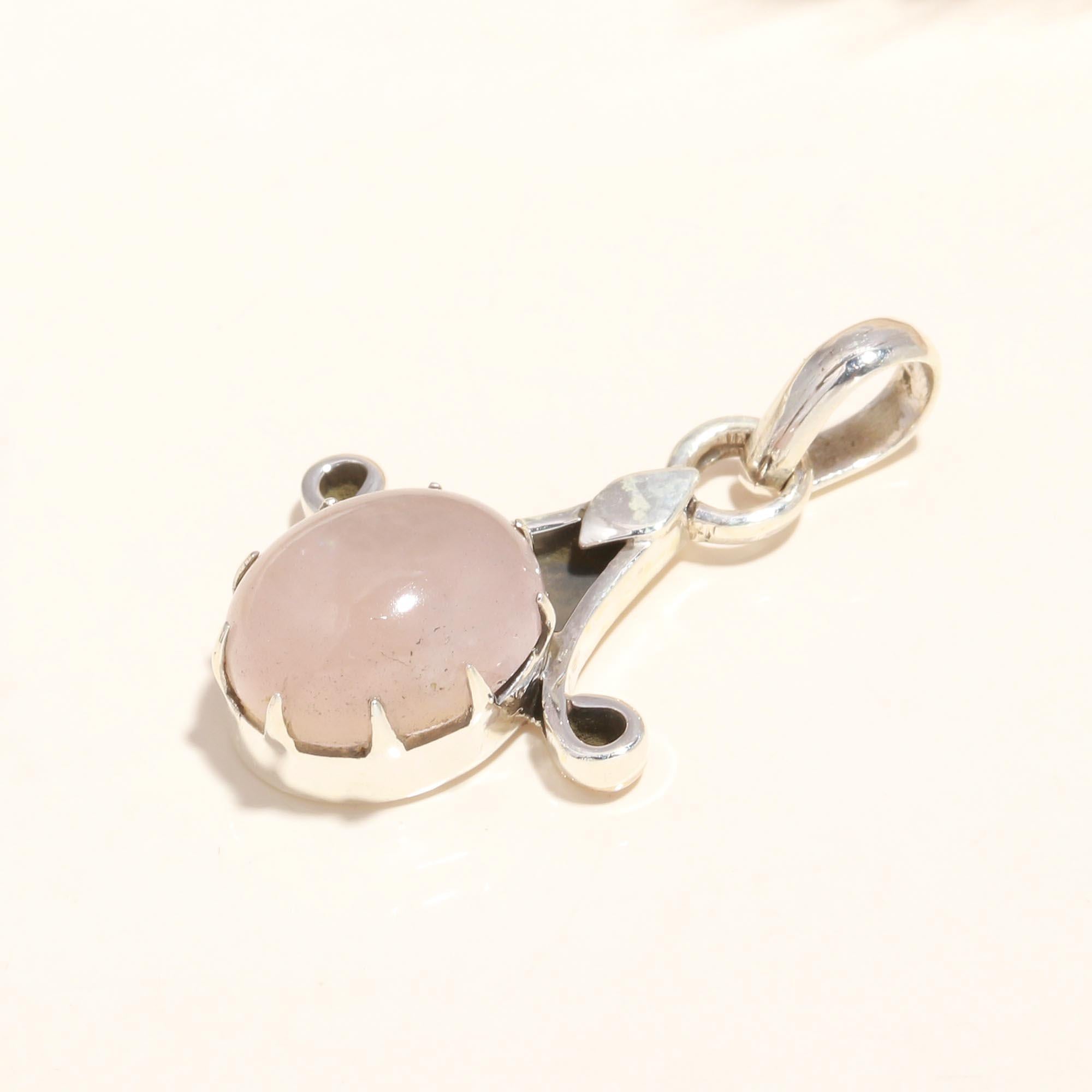 925 Sterling Silver Vintage Rose Quartz Pendant