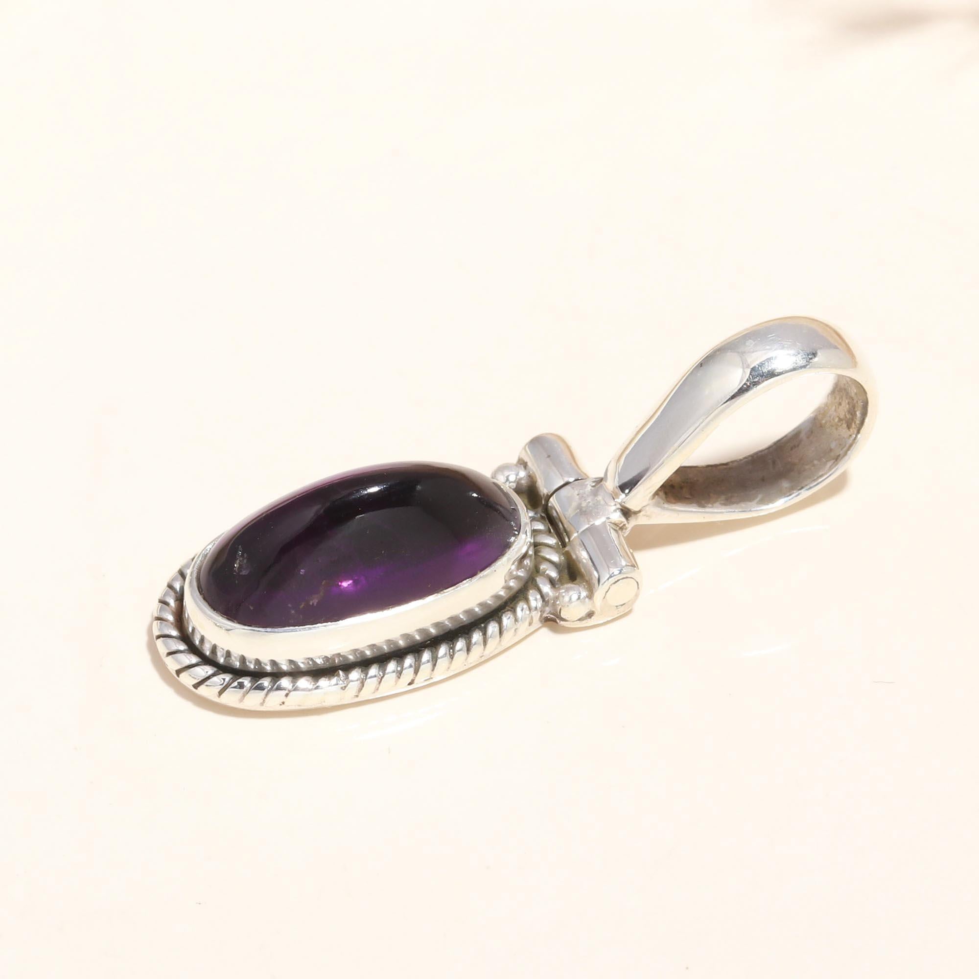 925 Sterling Silver Amethyst Handmade Vintage Pendant