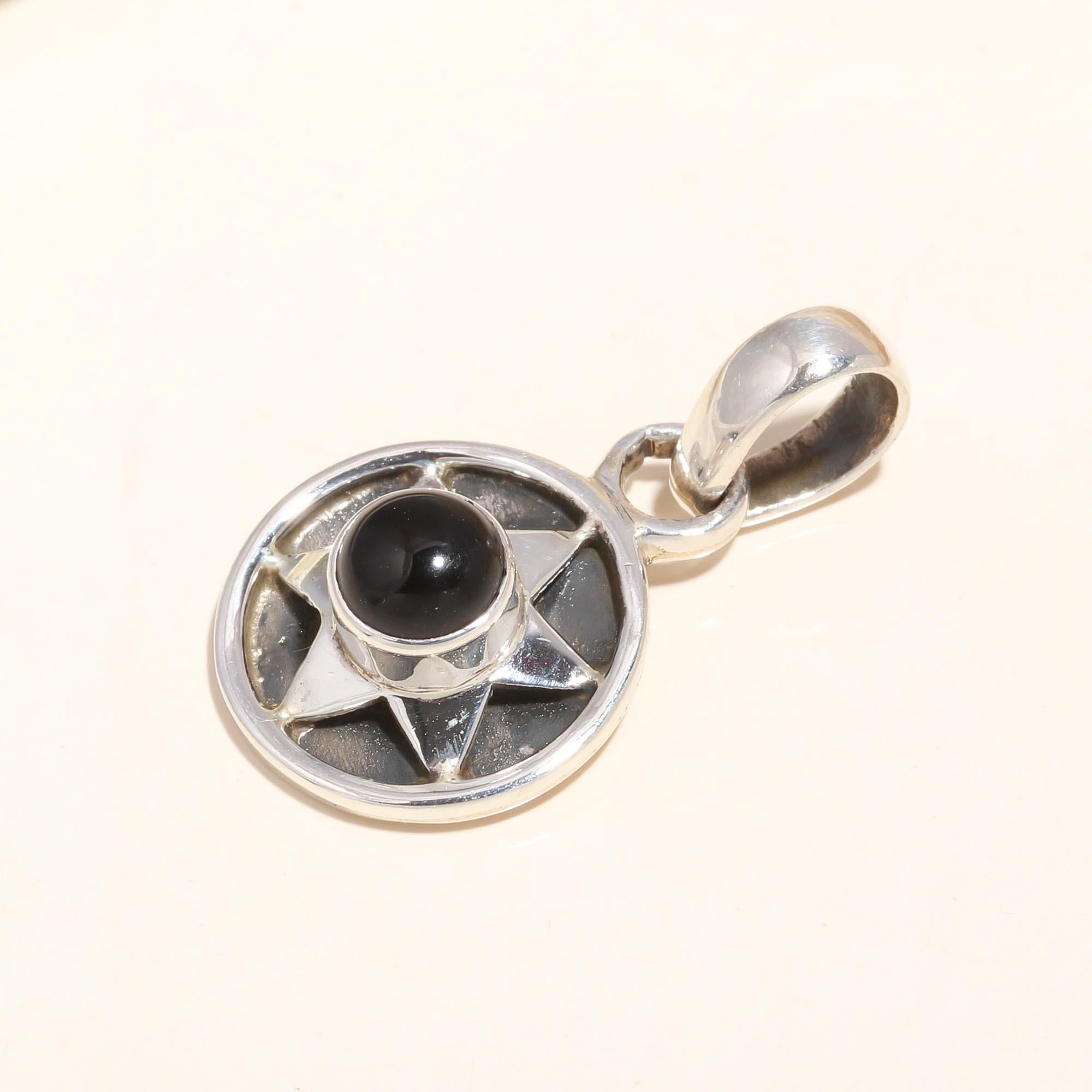 925 Sterling Silver Black Onyx Star Pendant