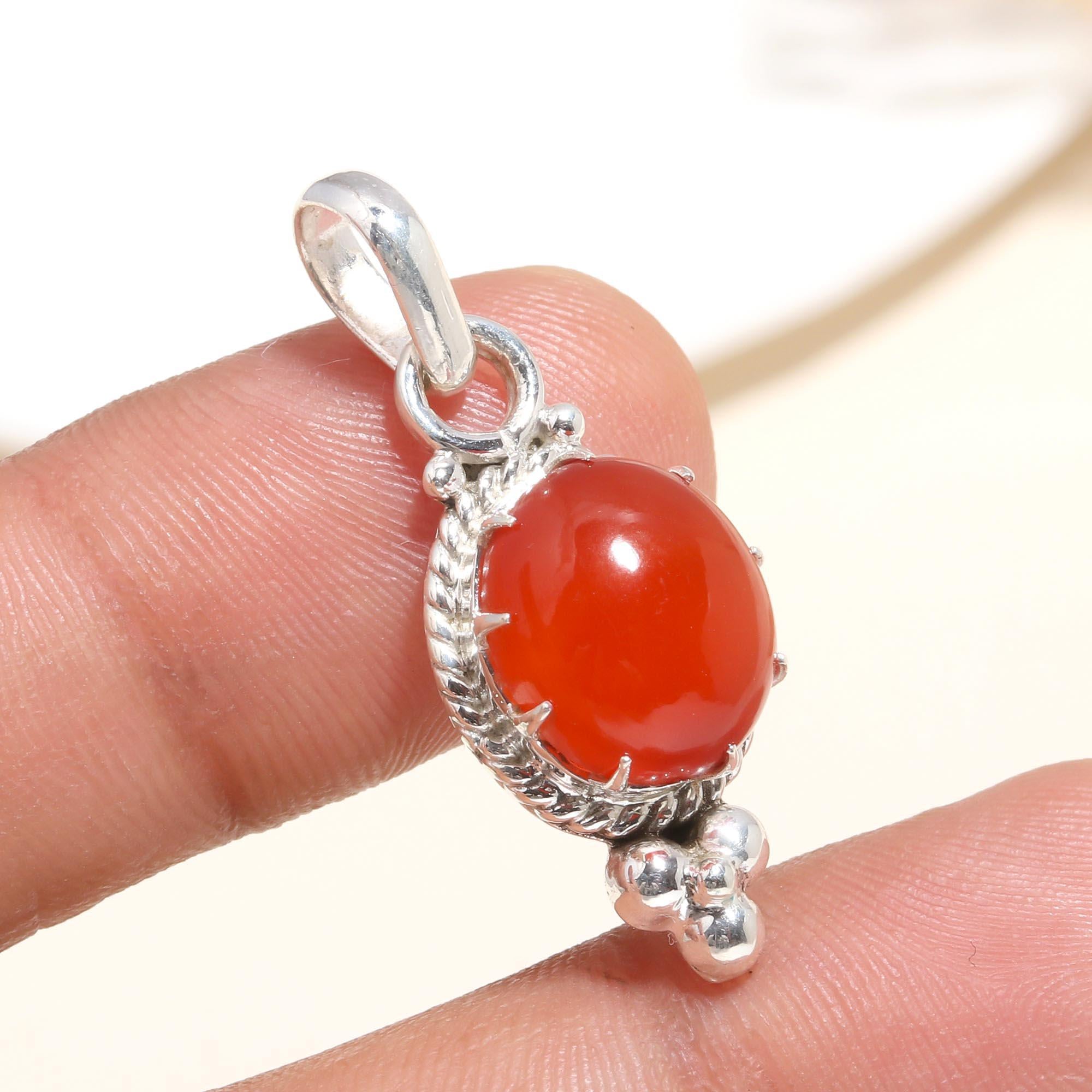 925 Sterling Silver Red Carnelian Pendant