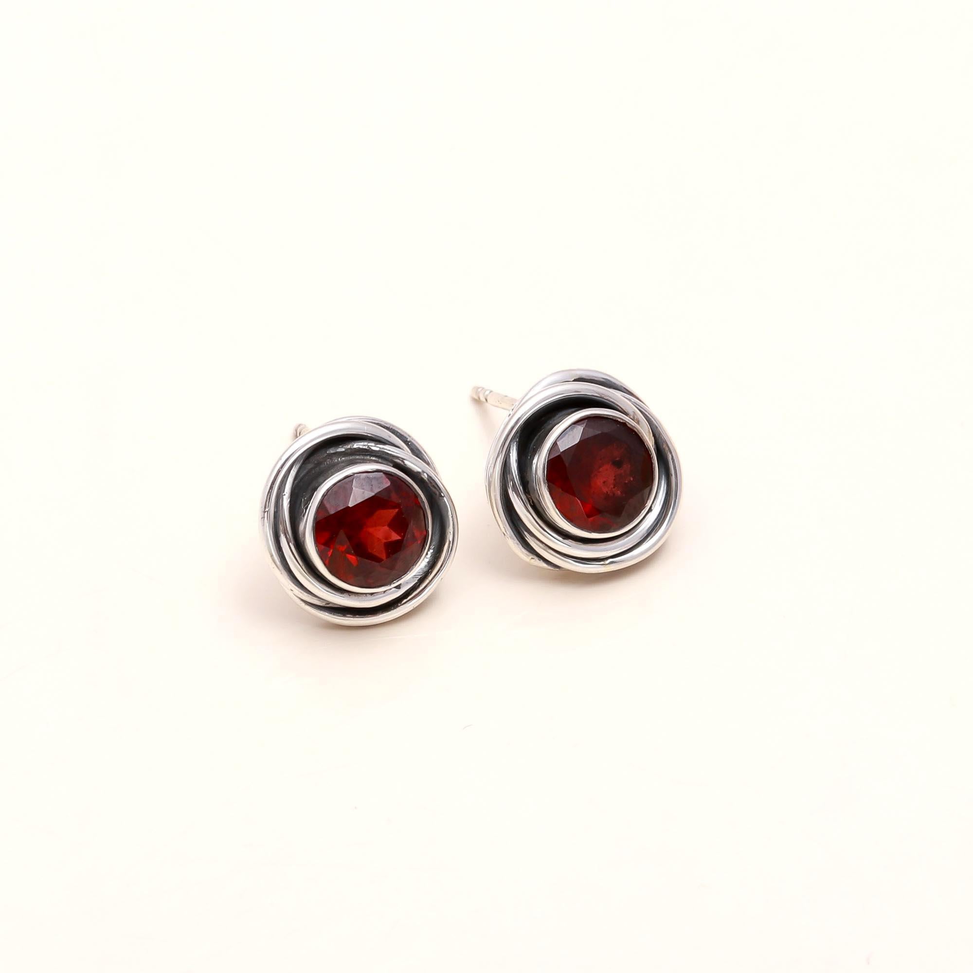 925 Sterling Silver Garnet Stud Earrings
