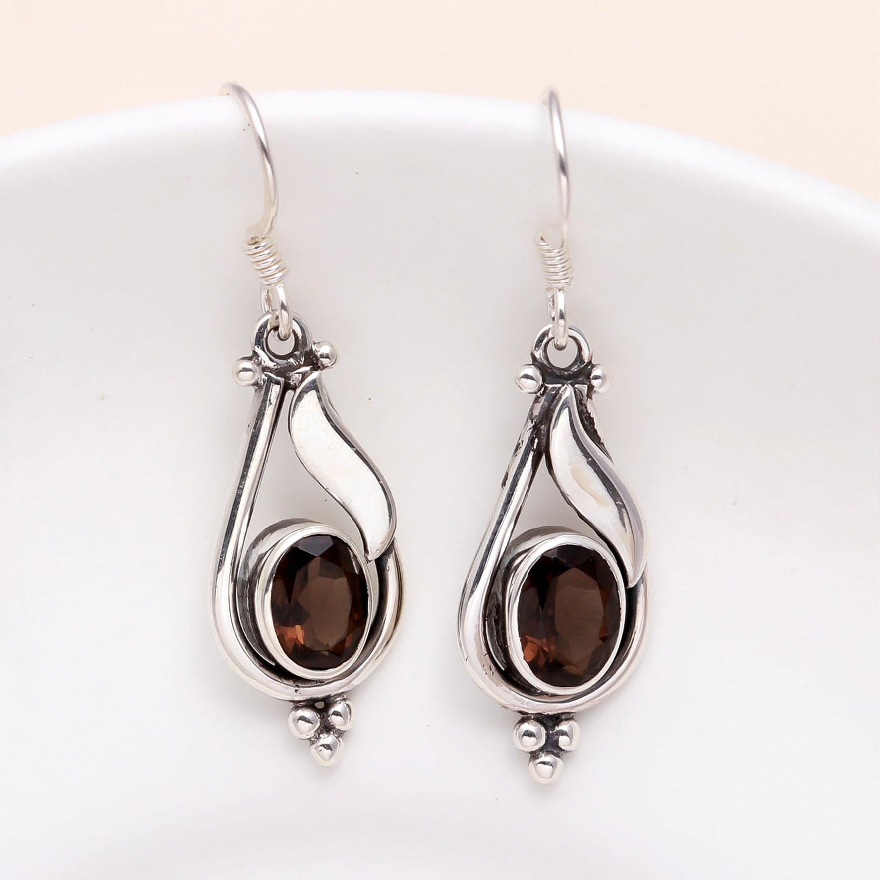 925 Sterling Silver Smoky Quartz Dangle Earrings