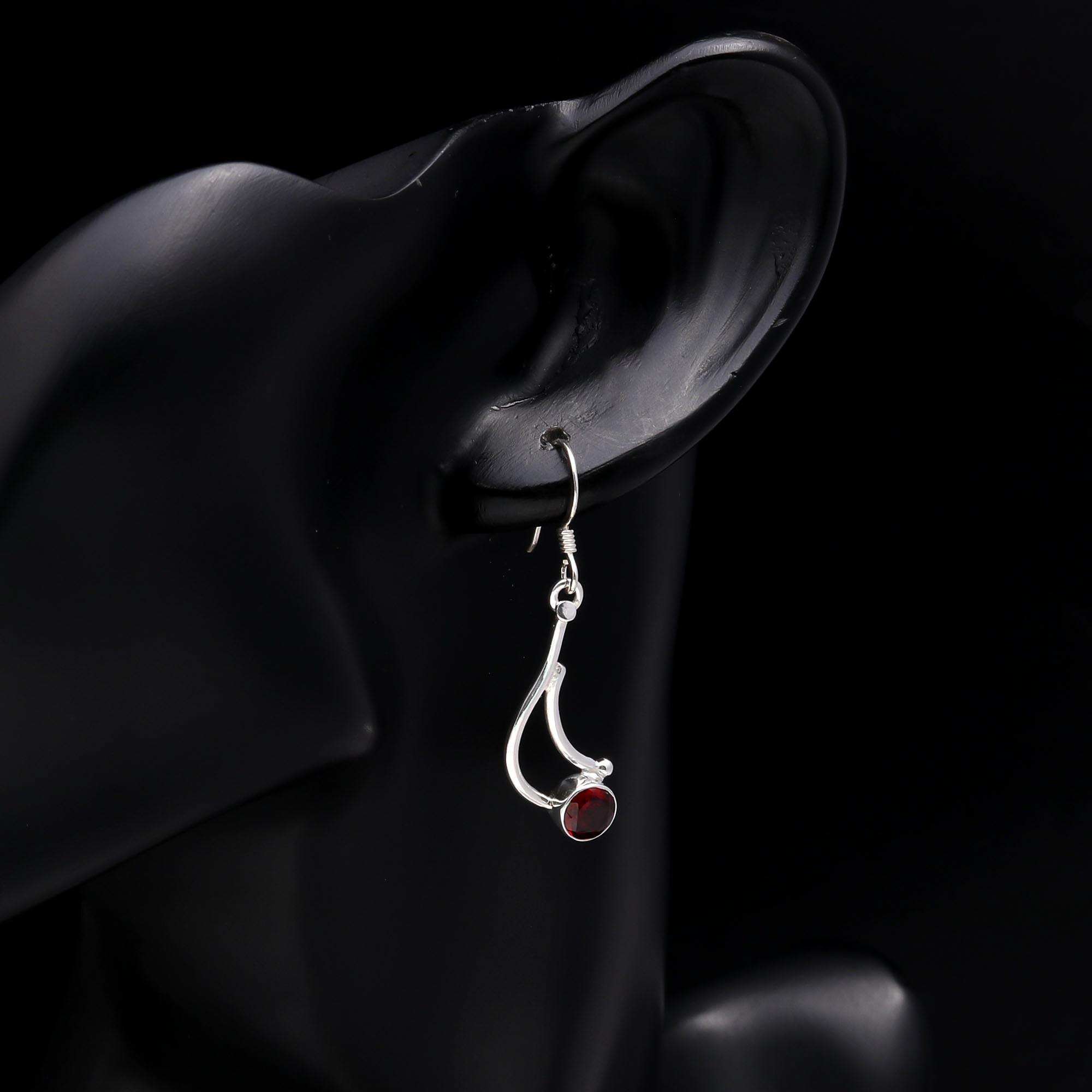 925 Sterling Silver Garnet Dangle Earrings