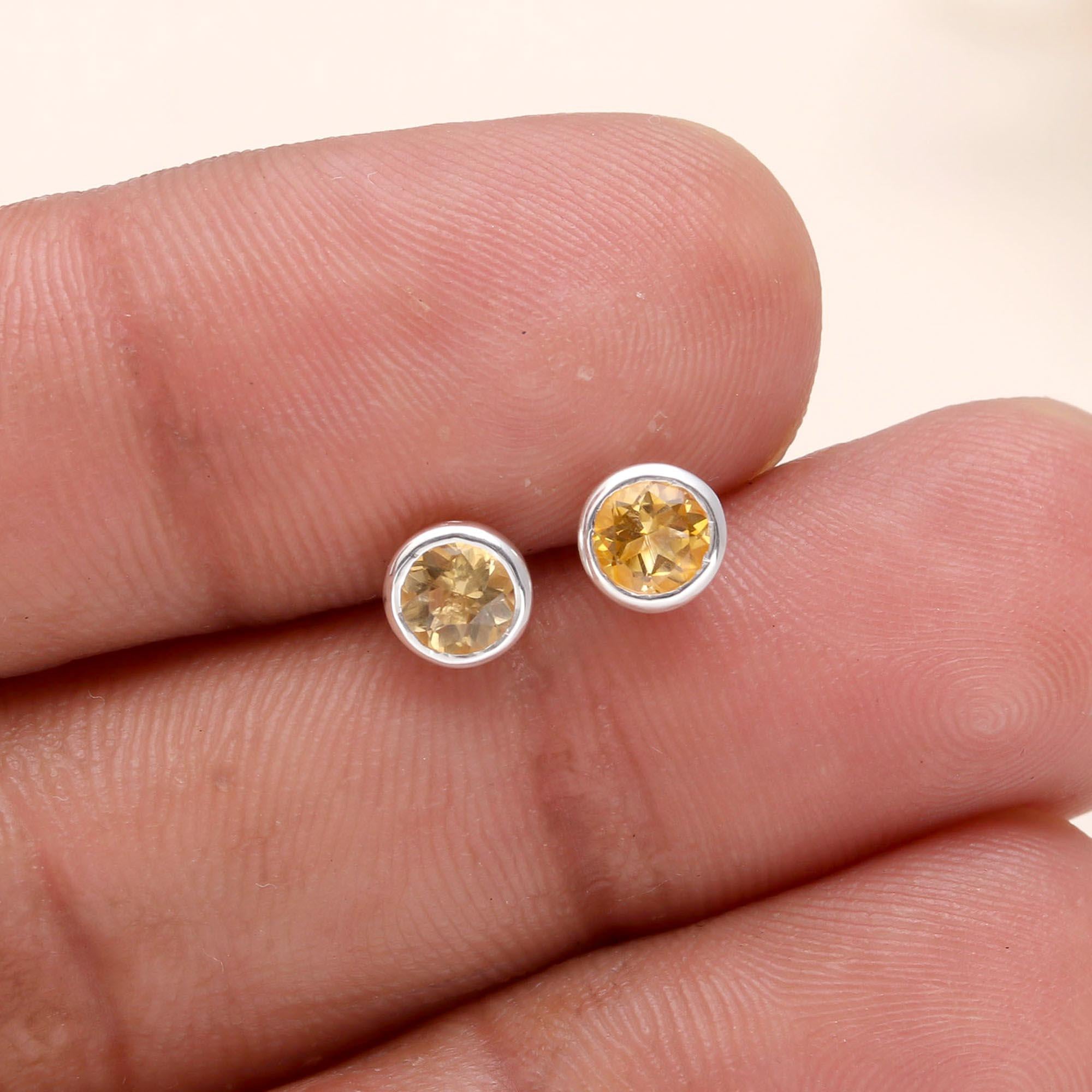 925 Sterling Silver Citrine Stud Earrings